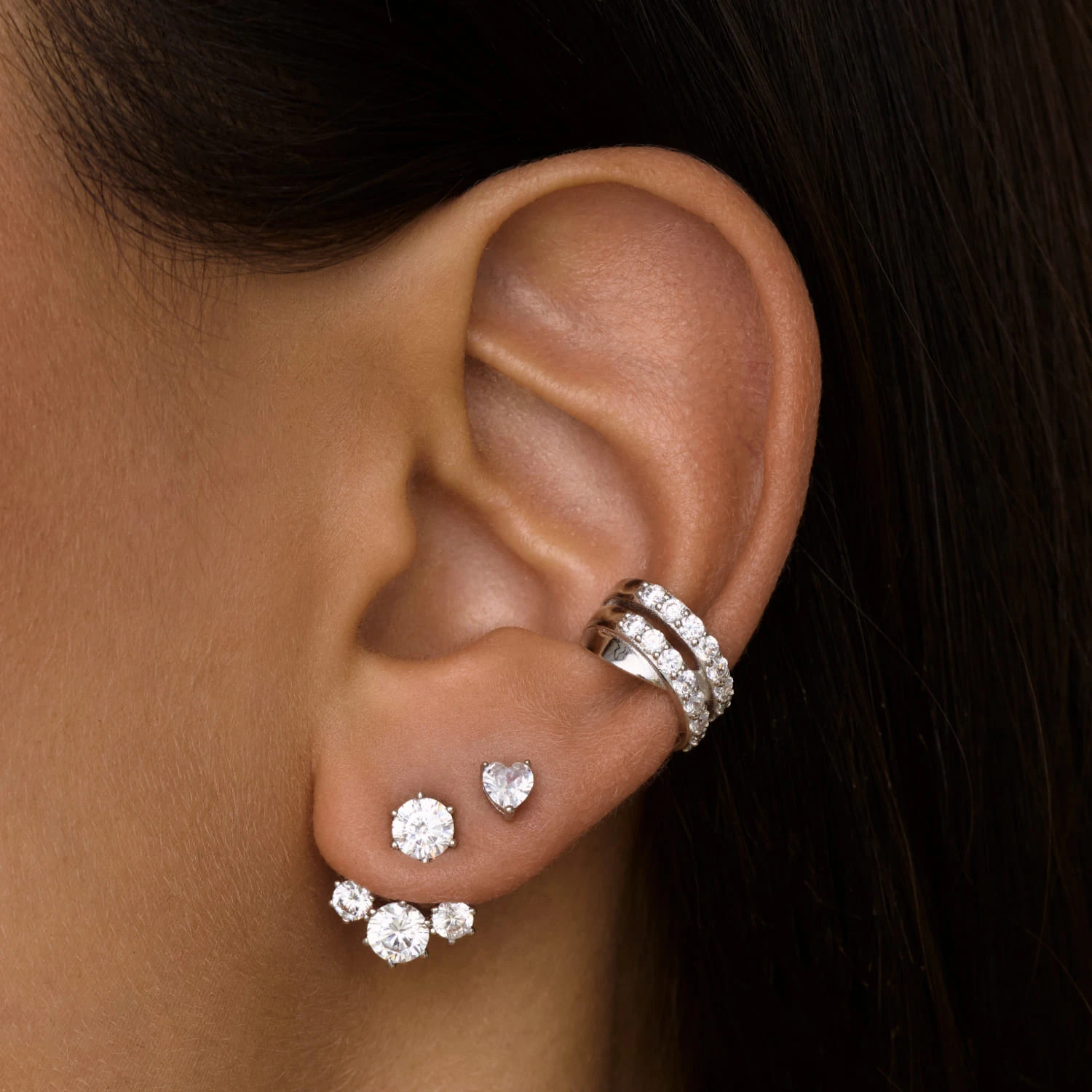 Серебряные серьги-джекеты с фианитами MIESTILO 