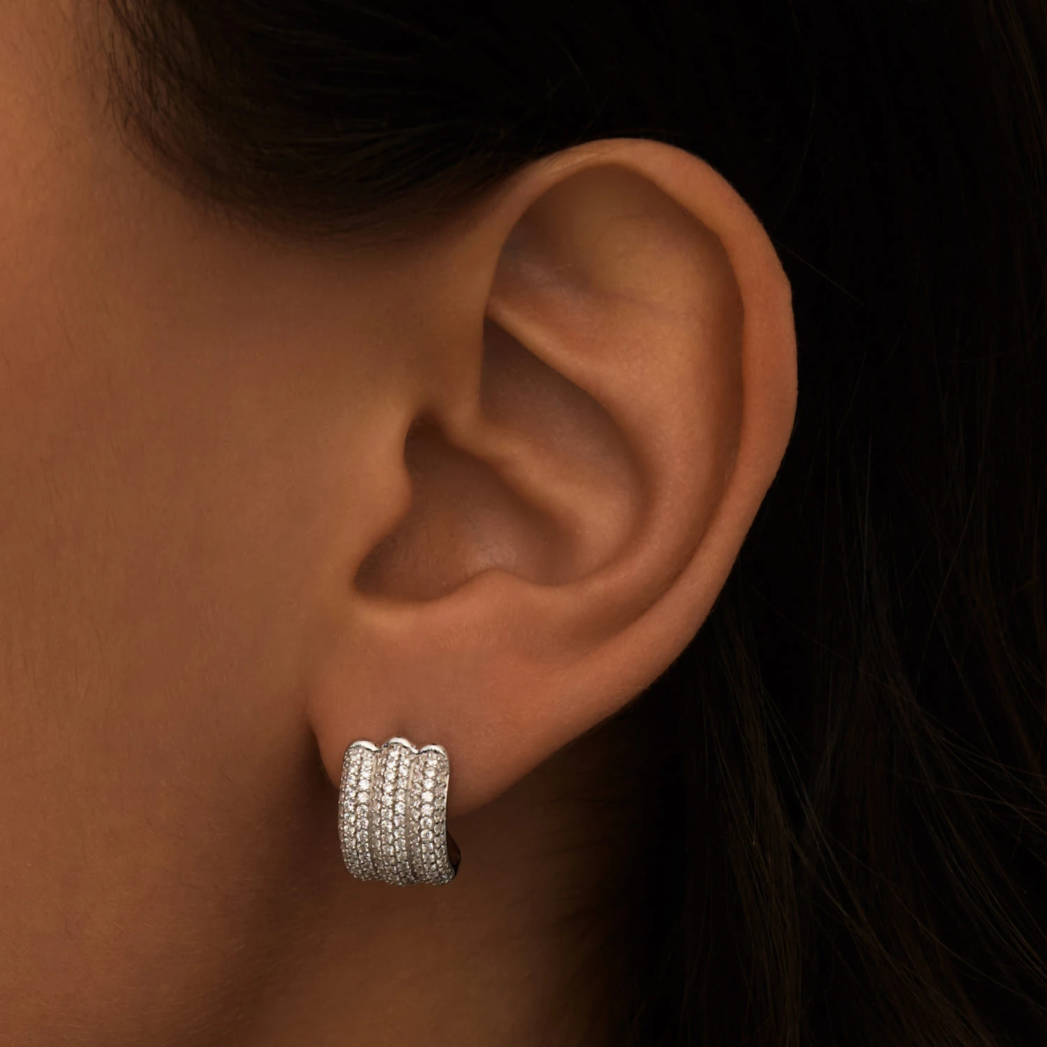 Серебряные тройные серьги с фианитами