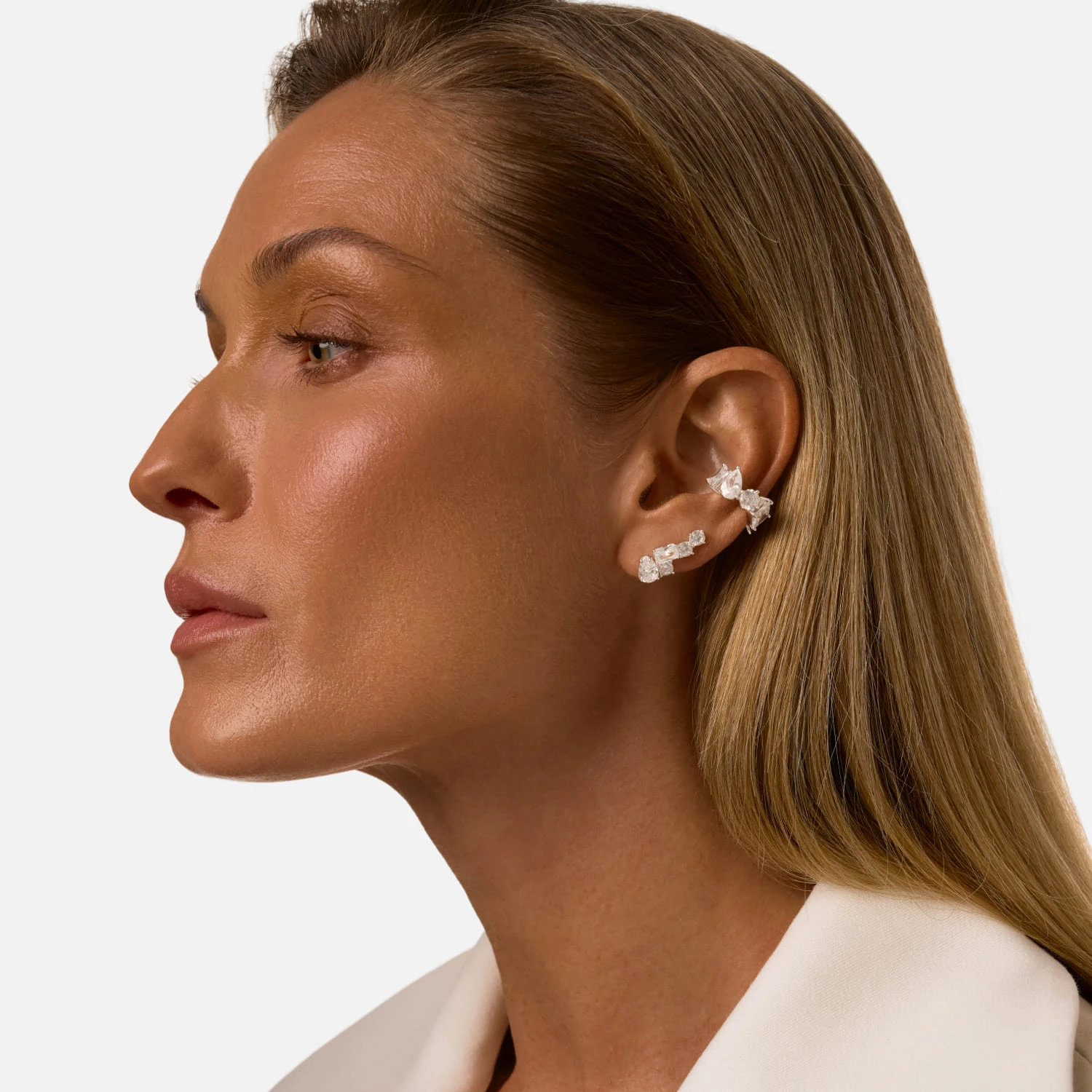 Серебряные серьги-клаймберы с фианитами