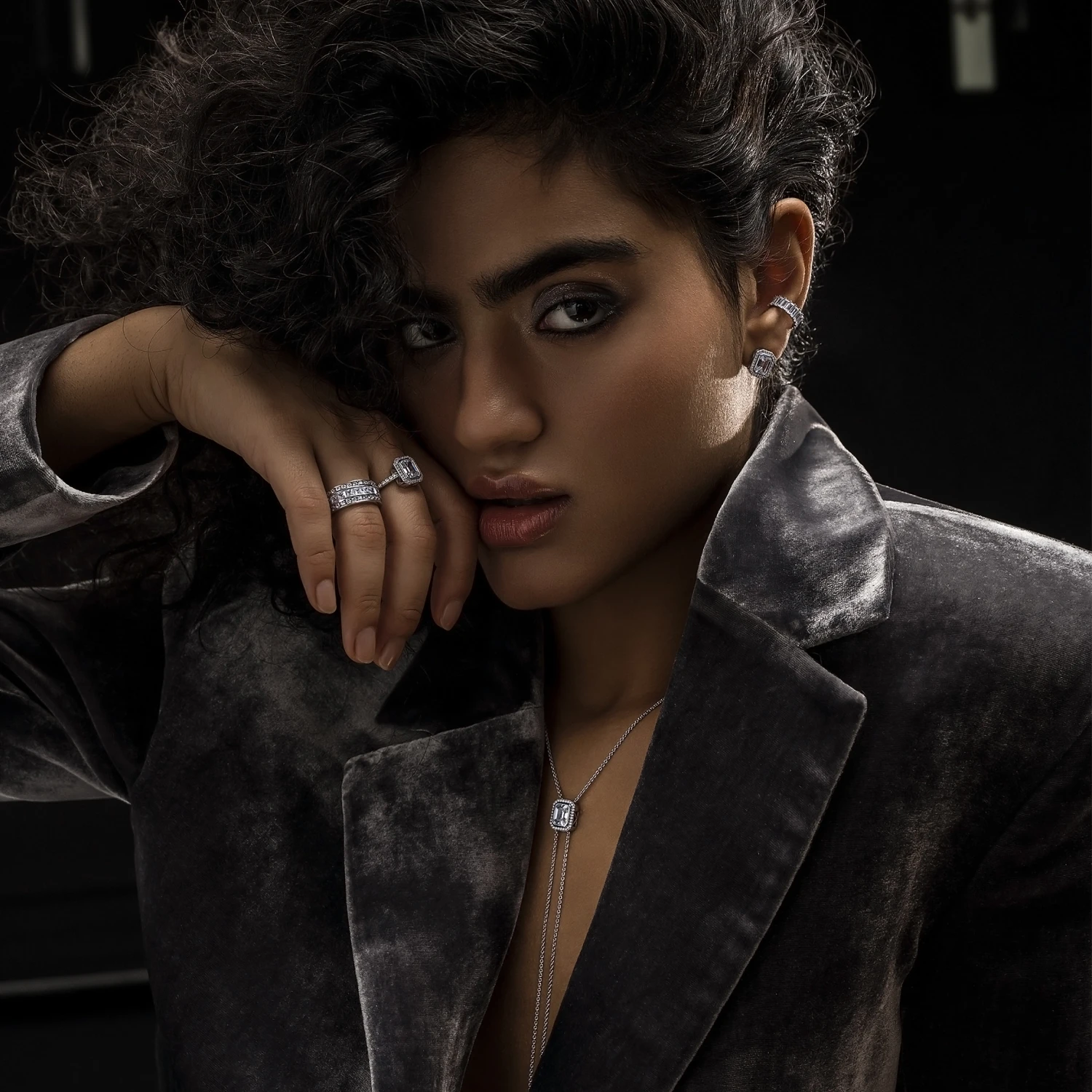 Кафф с фианитами из серебра Baguette