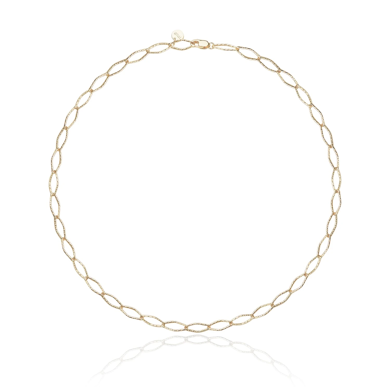 Серебряное колье-цепь ромбового плетения с витыми звеньями в покрытии желтое золото