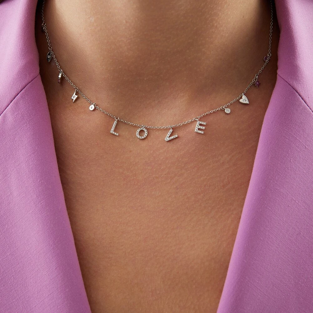 Колье "Love" с подвесками из серебра