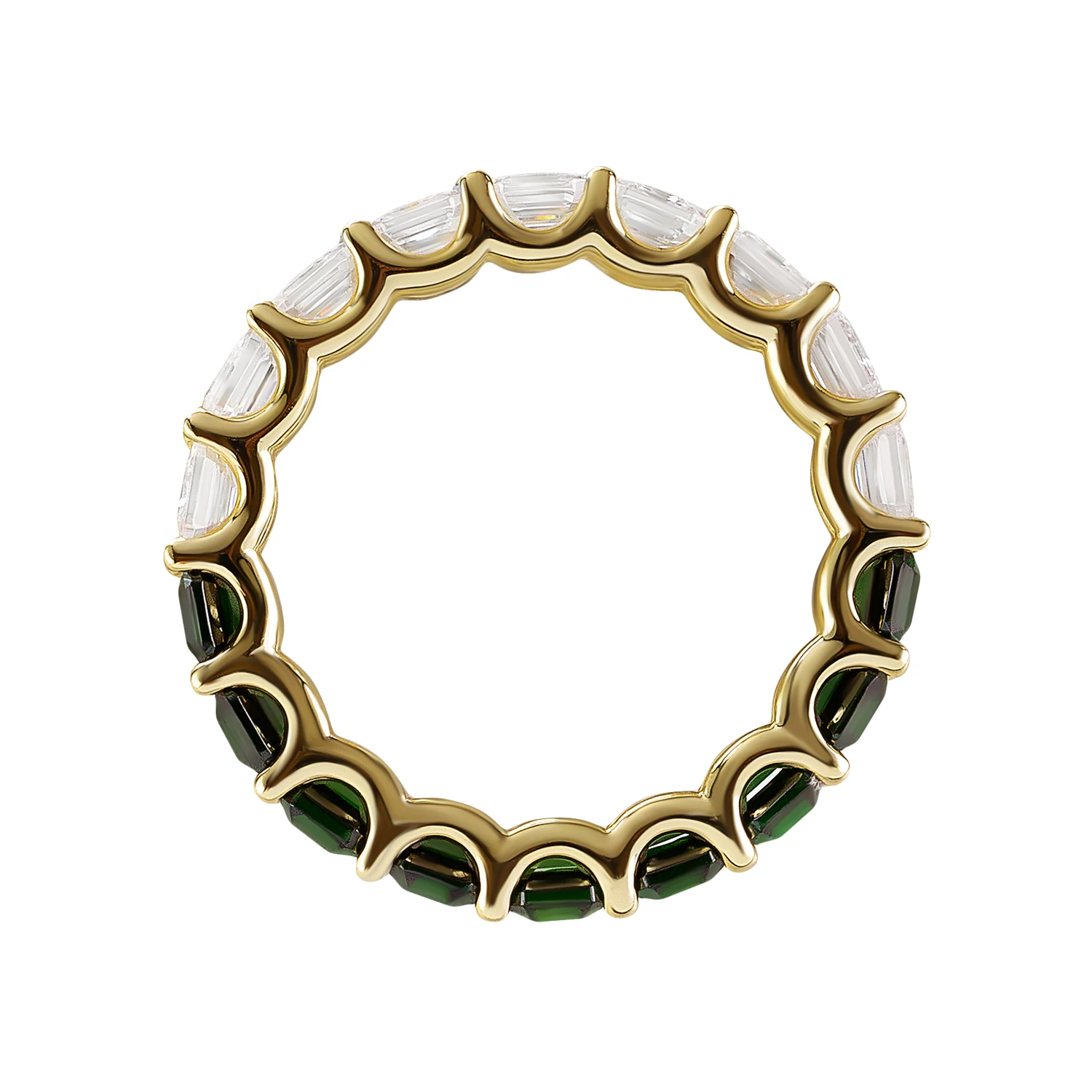 Позолоченное кольцо из серебра Elizabeth с белыми и изумрудными фианитами