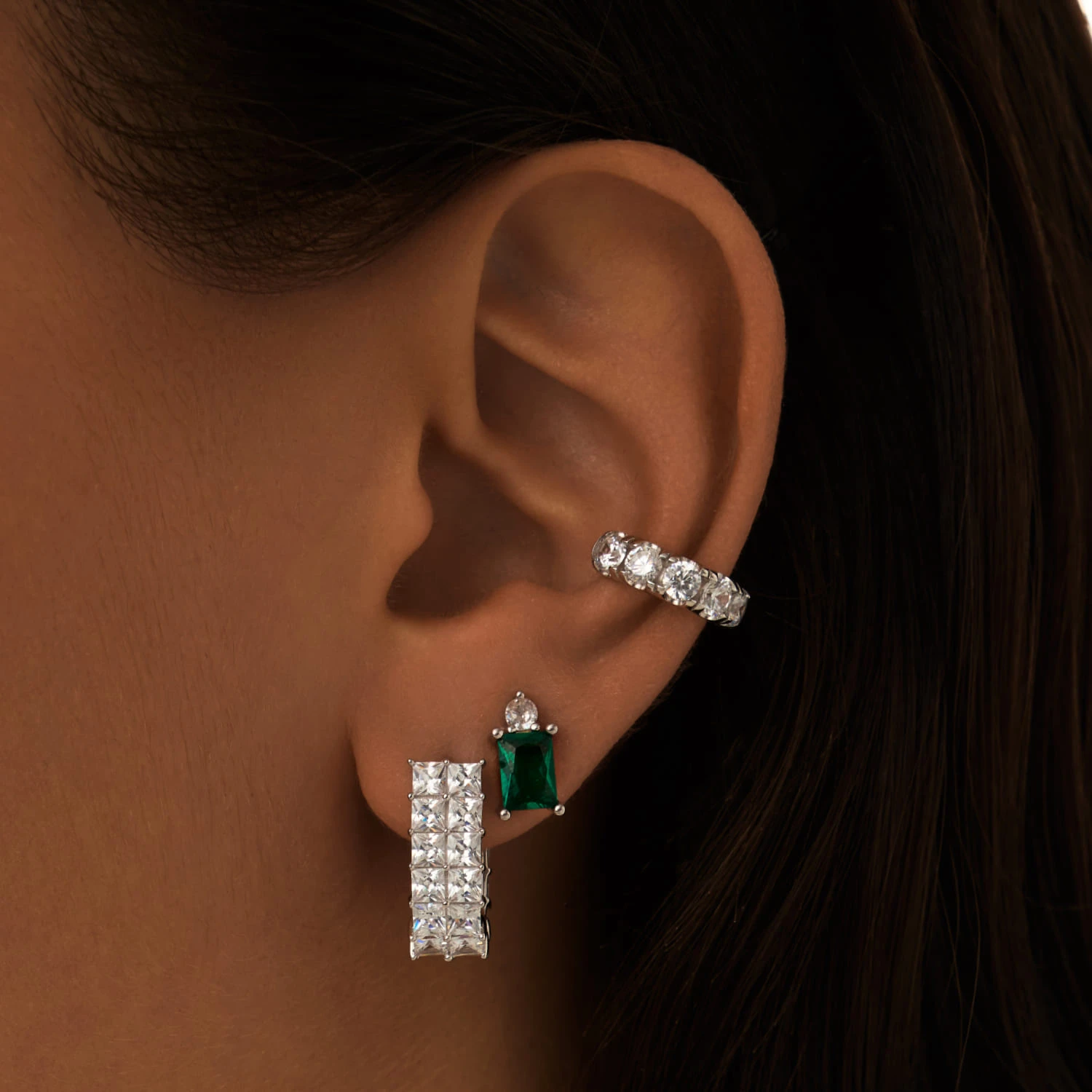 Серебряные двойные серьги с фианитами