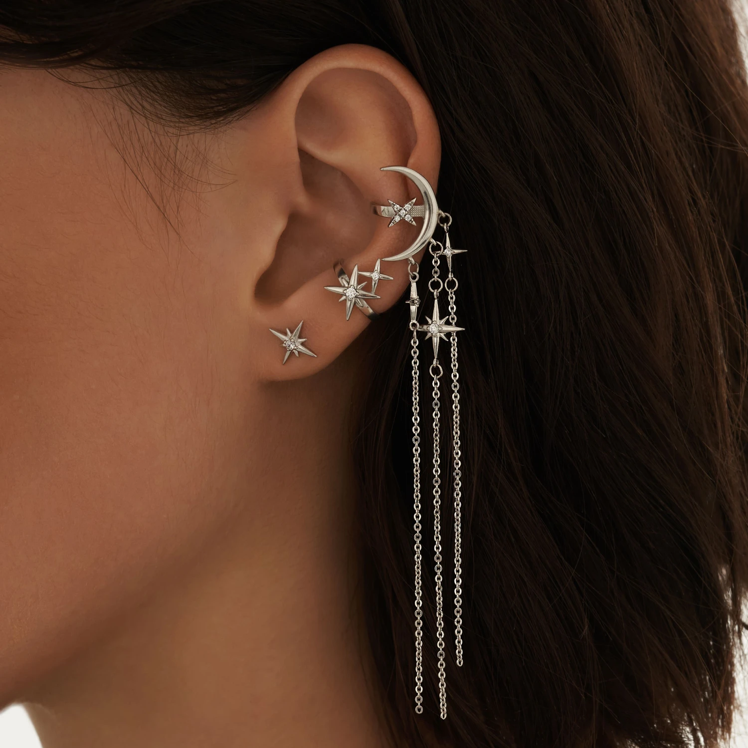 Серебряные серьги со звездами и фианитами Isida