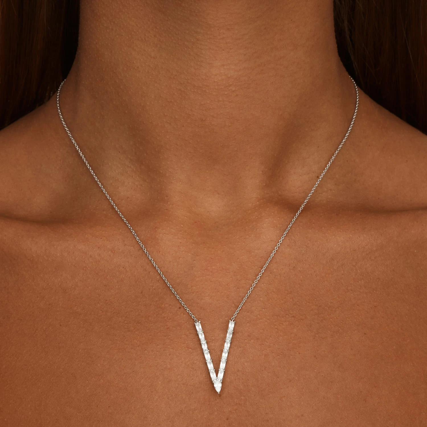 Серебряное колье Baguette с подвеской с фианитами