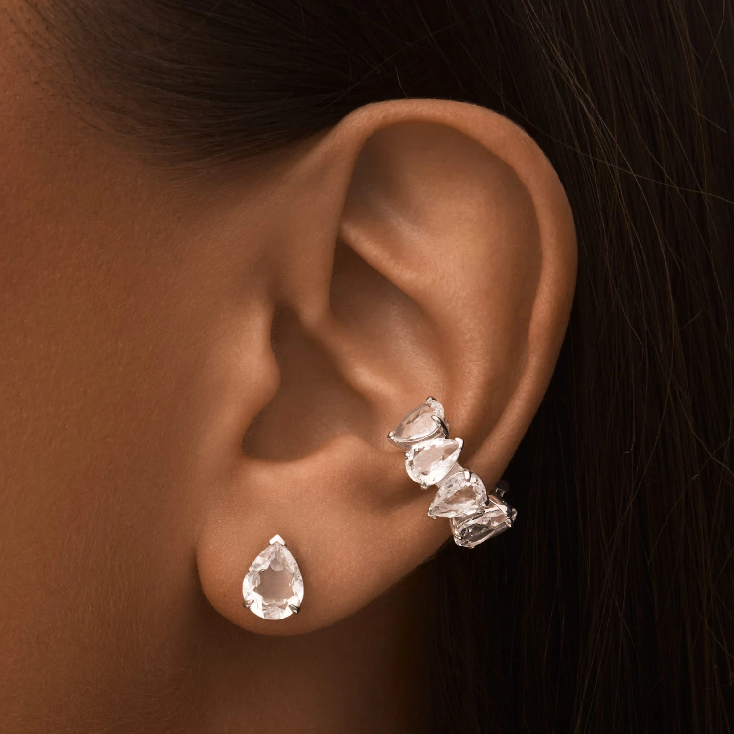 Серебряные серьги-пусеты ЭРОС с горным хрусталем