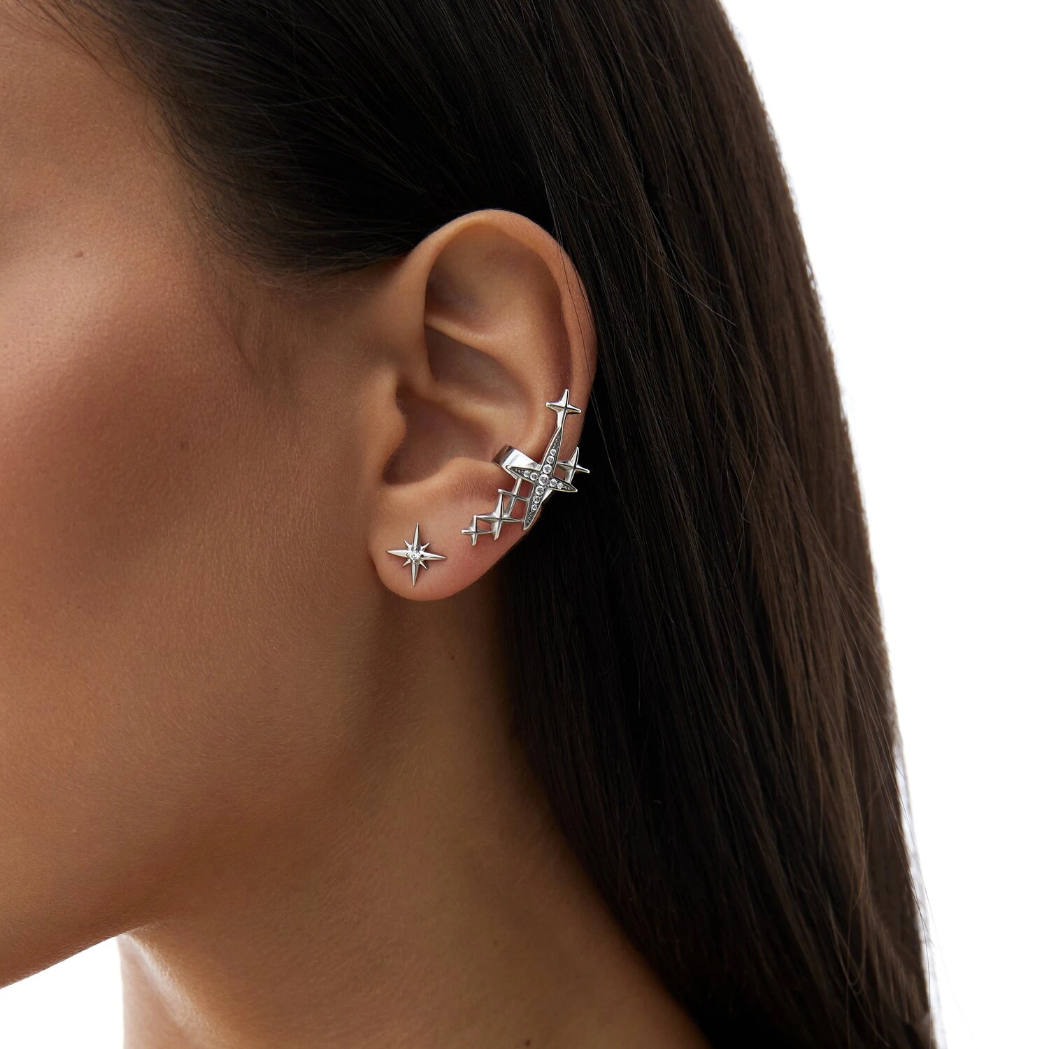 Серебряные серьги со звездами и фианитами Isida