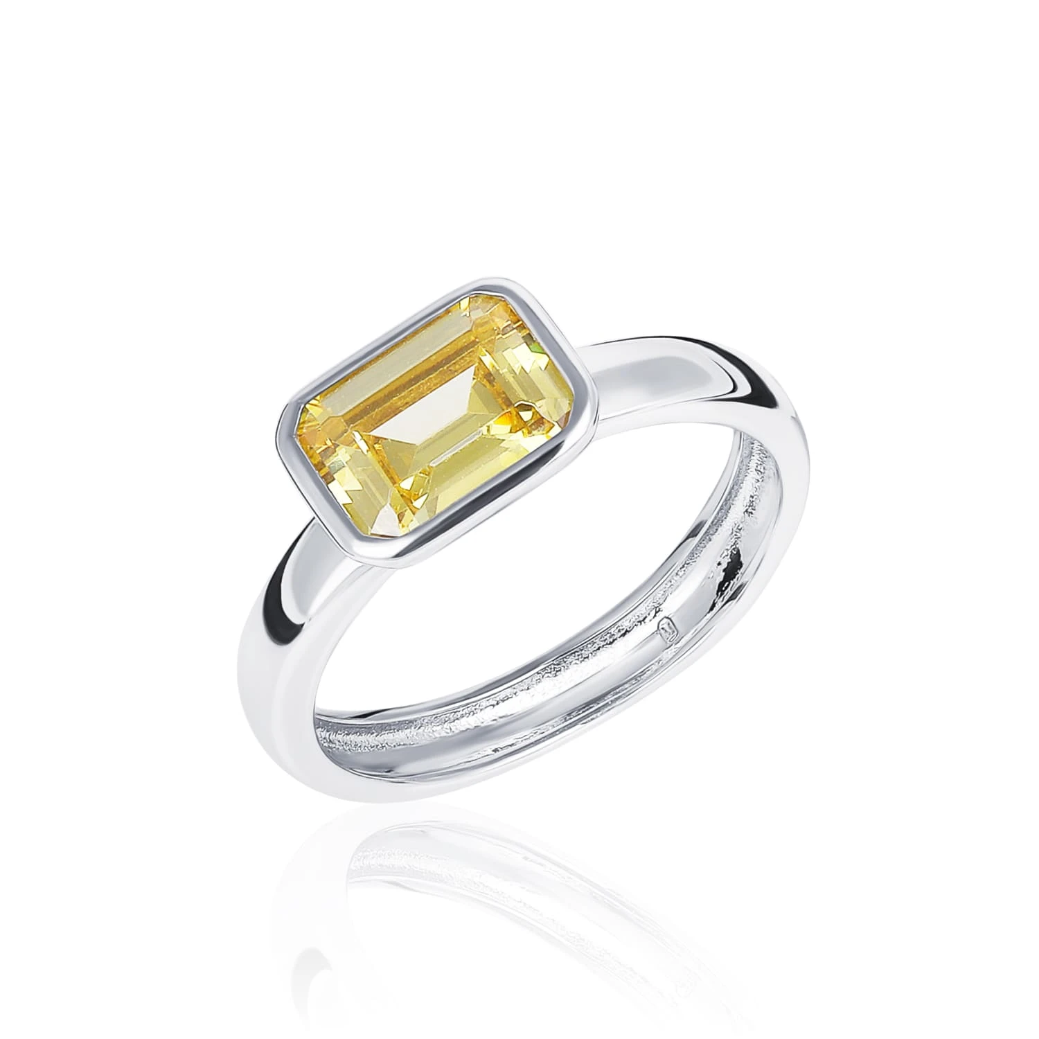 Серебряное кольцо-солитер с желтым фианитом MIESTILO 