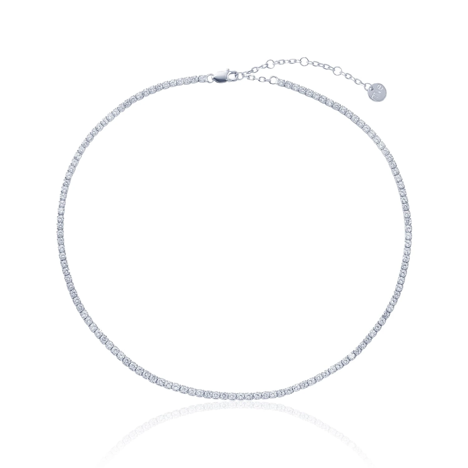 Теннисное серебряное колье чокер с фианитами