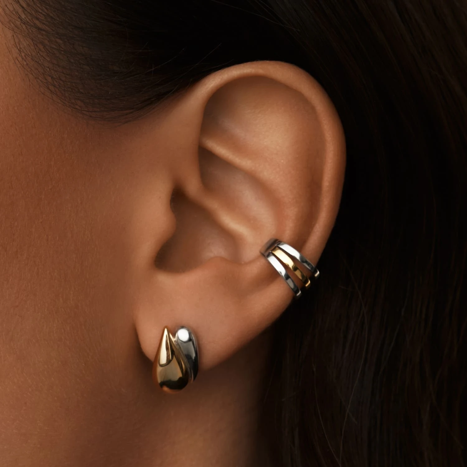 Серебряные серьги-капли биколор