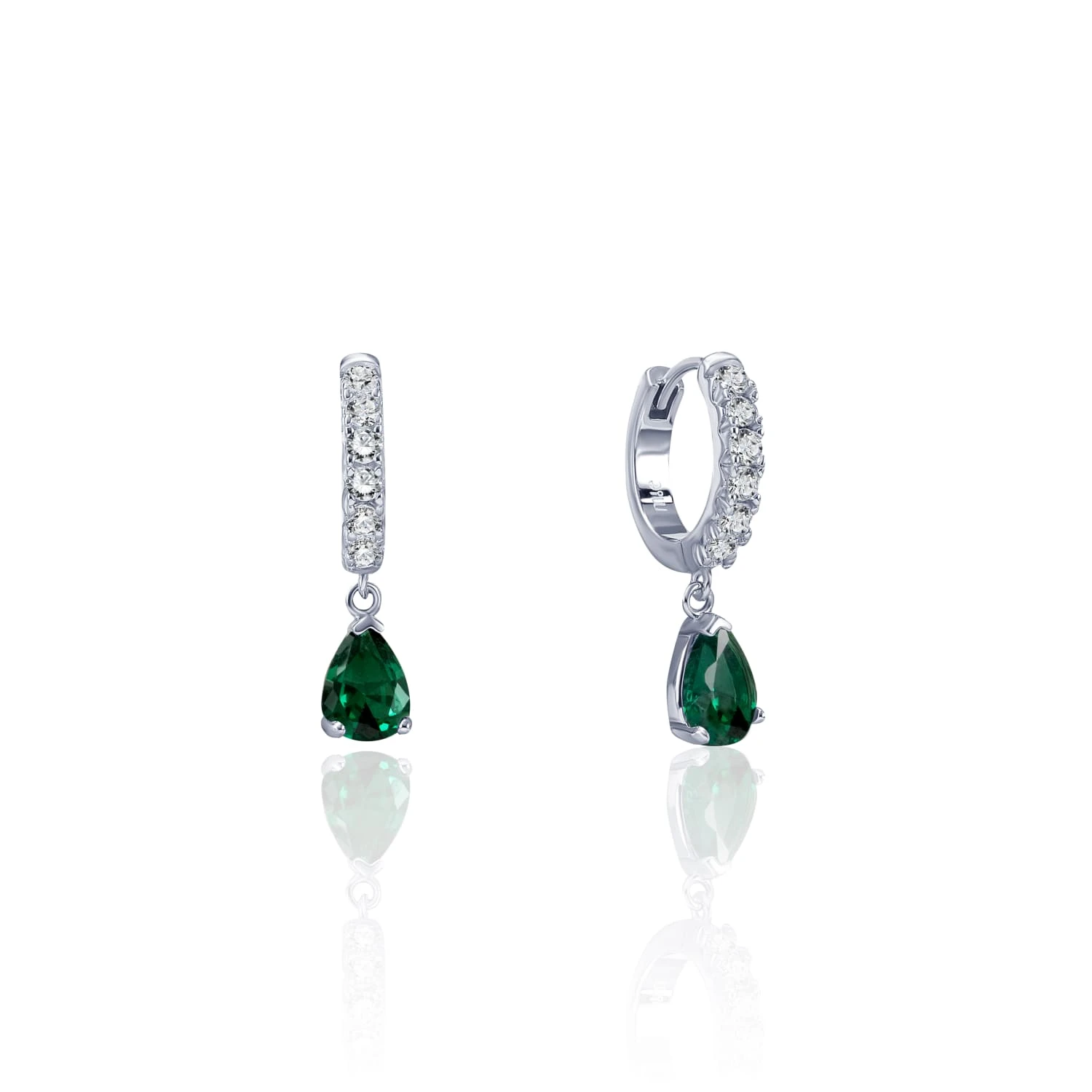 Серебряные серьги-подвесы с зелёными фианитами в виде капли MIESTILO 