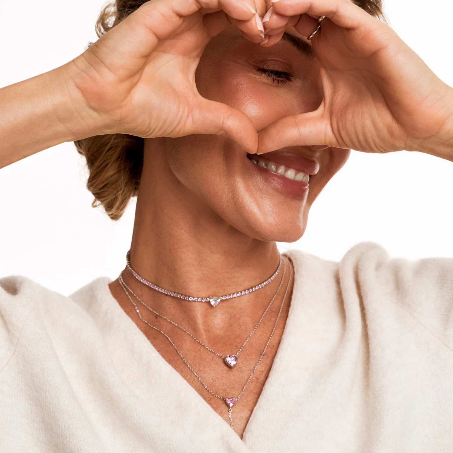 Серебряное колье ЛЮБОВЬ с розовым сердцем