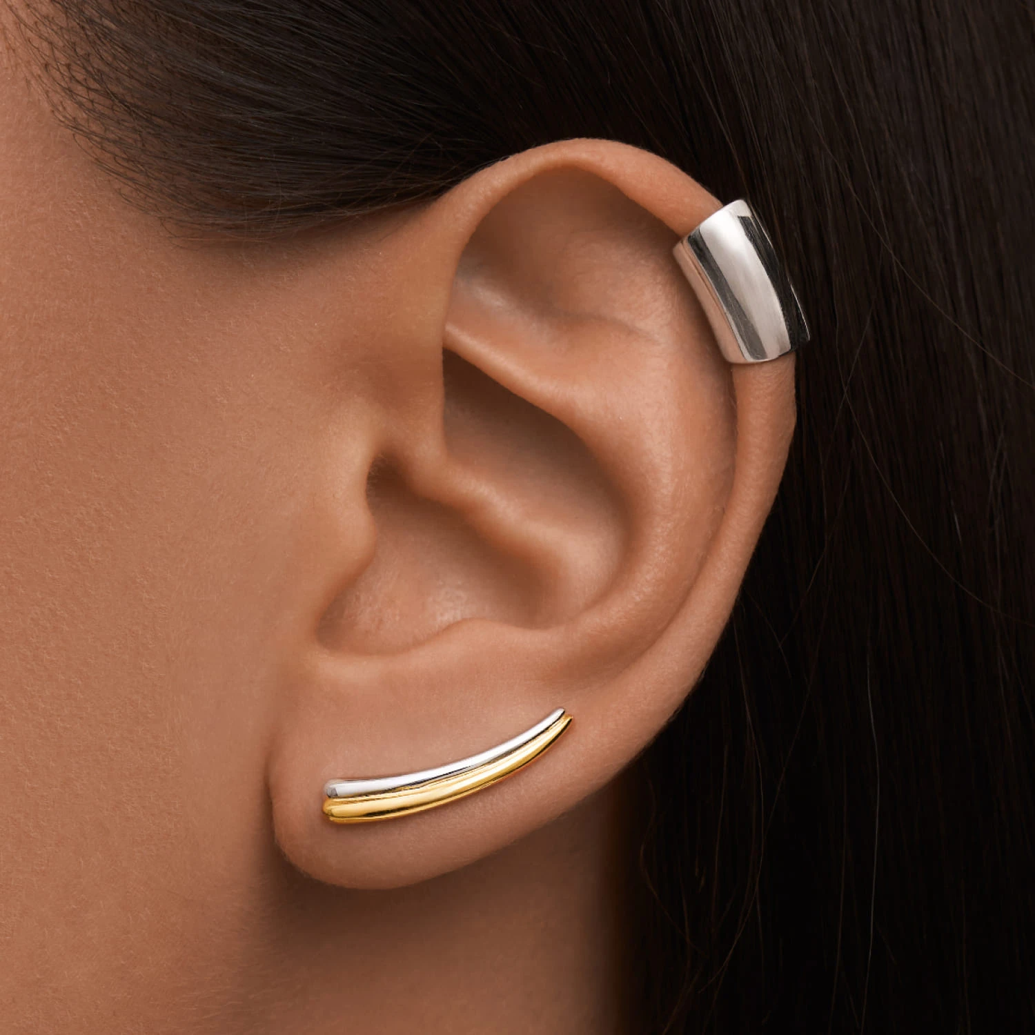 Серебряные серьги-клаймберы биколор