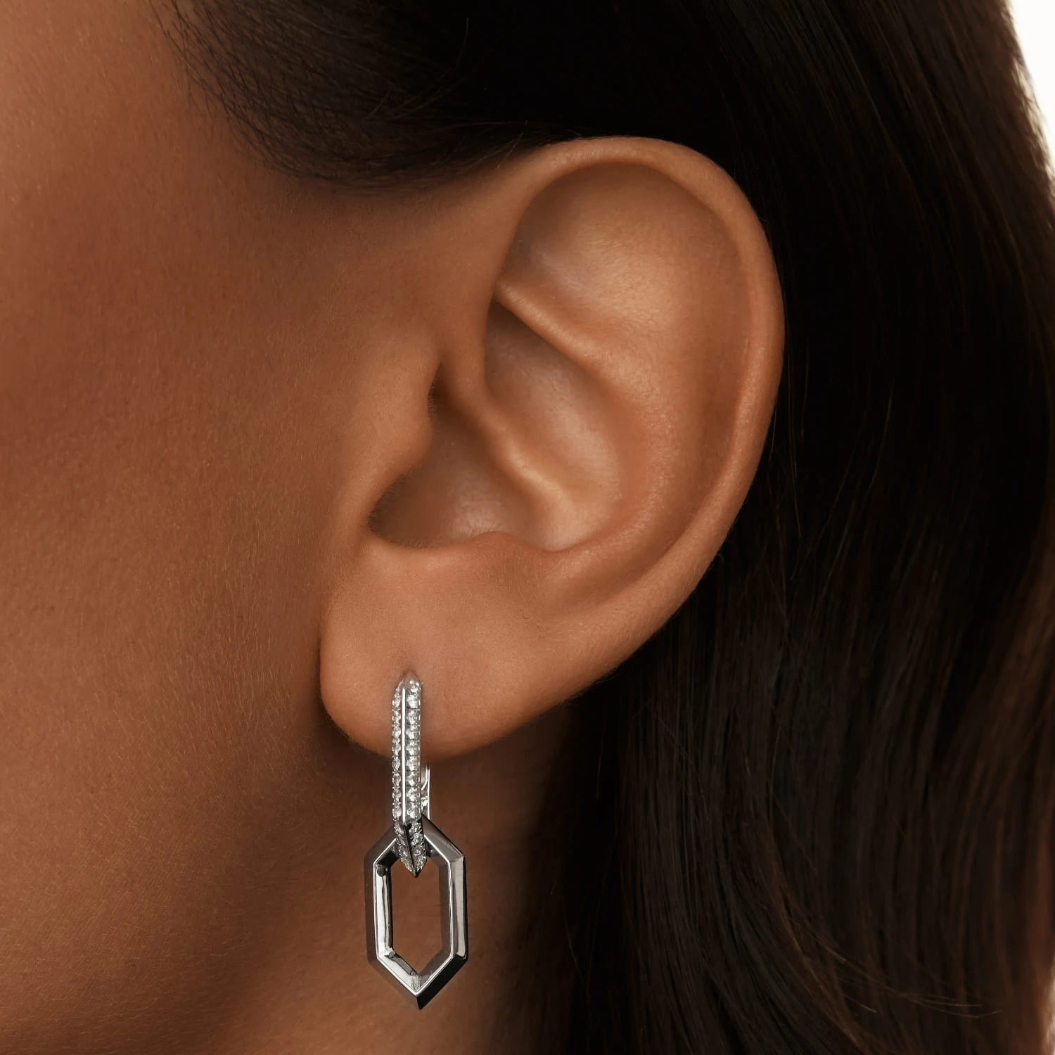 Серебряные многогранные серьги-трансформеры с фианитами