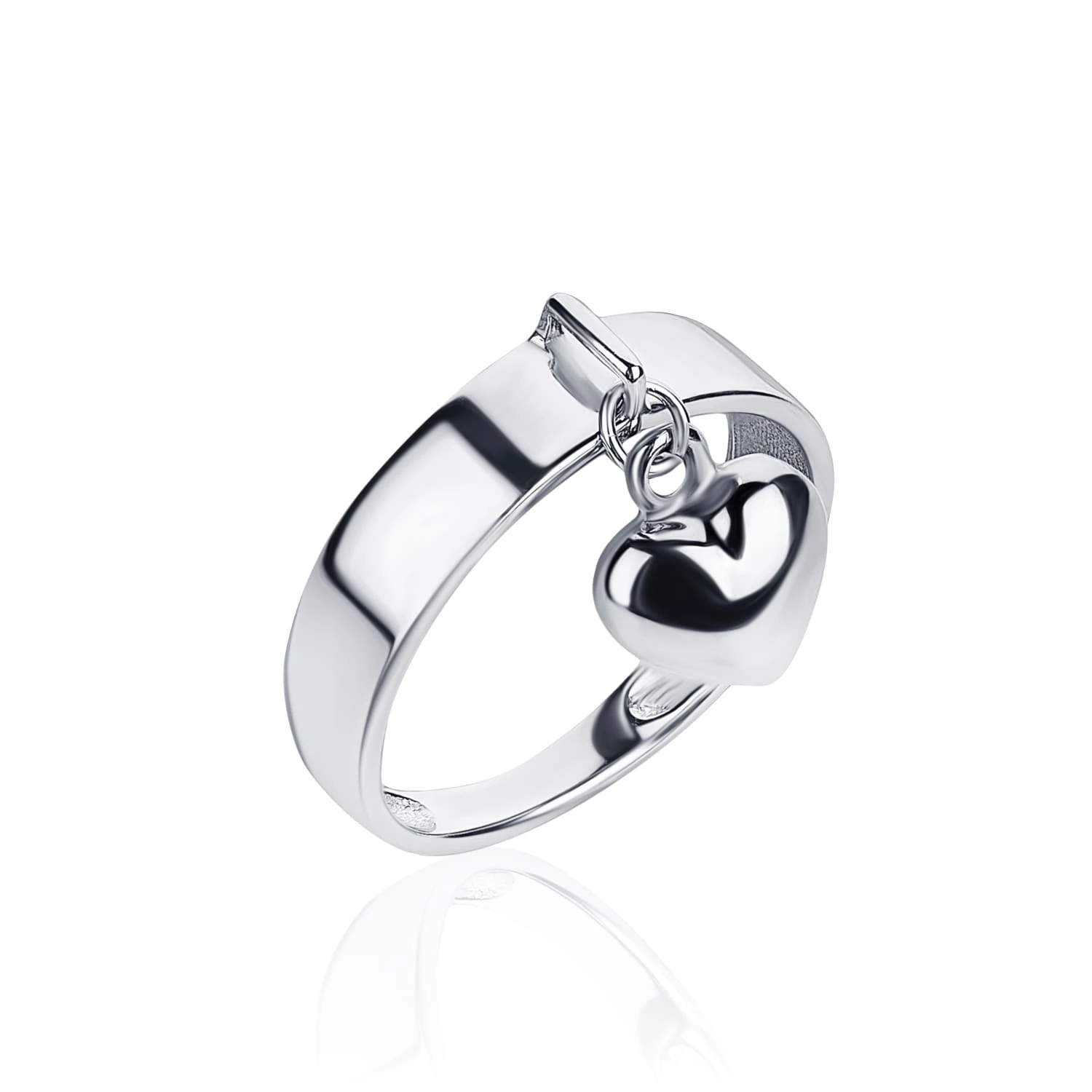 Широкое серебряное кольцо с подвеской сердцем MIESTILO