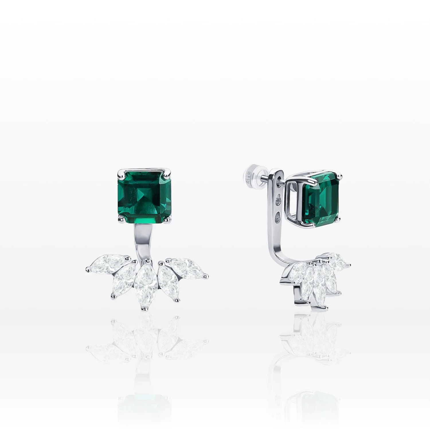 Серебряные серьги-трансформеры ESSENCE с выращенным изумрудом