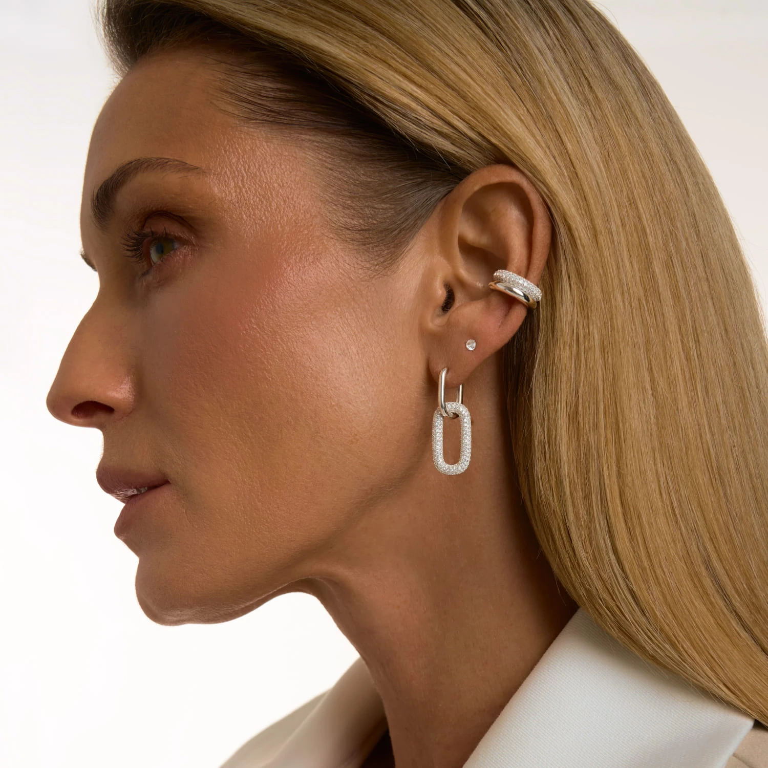 Серьги-трансформеры двухсторонние с фианитами серебряные