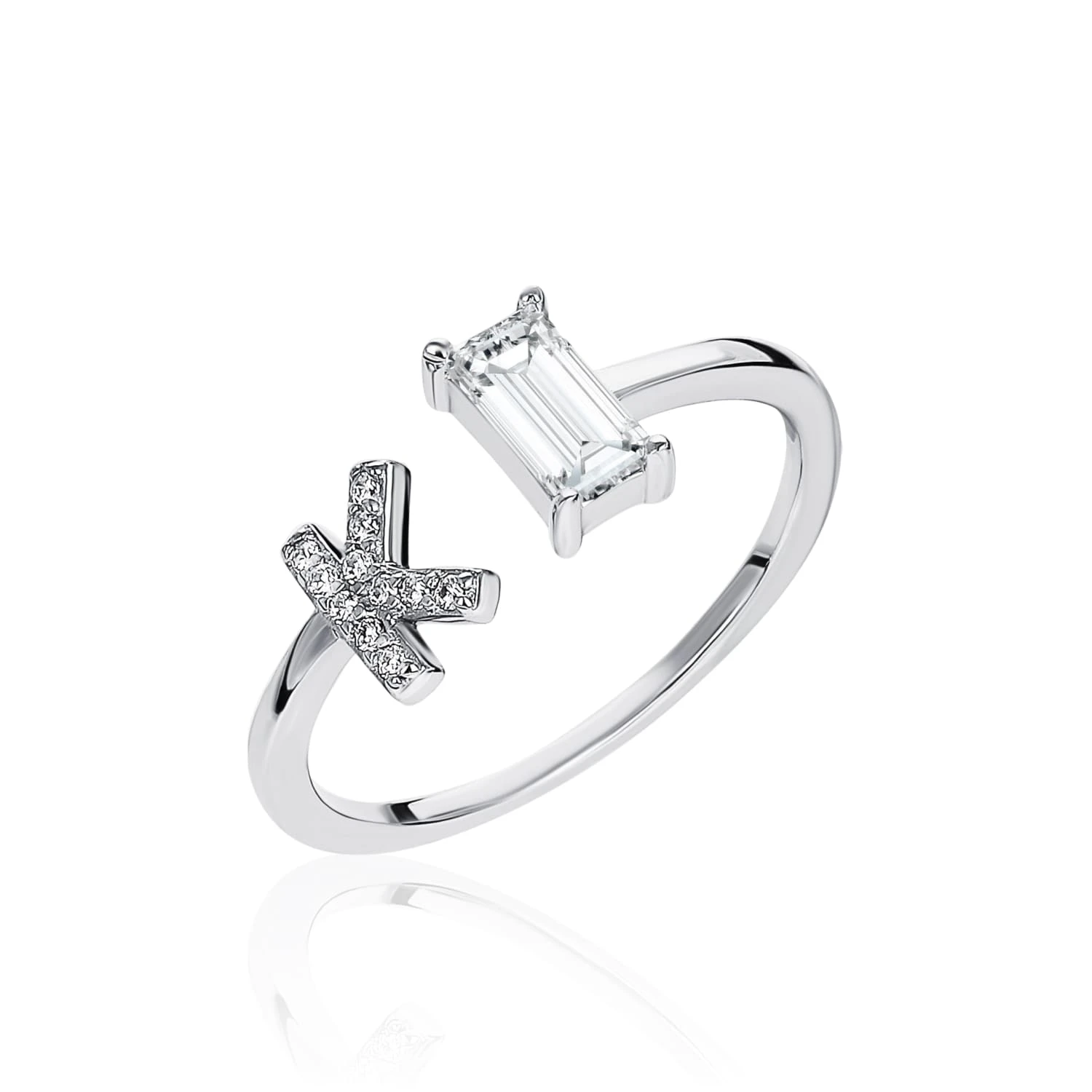 Серебряное кольцо с буквой K с фианитами MIESTILO