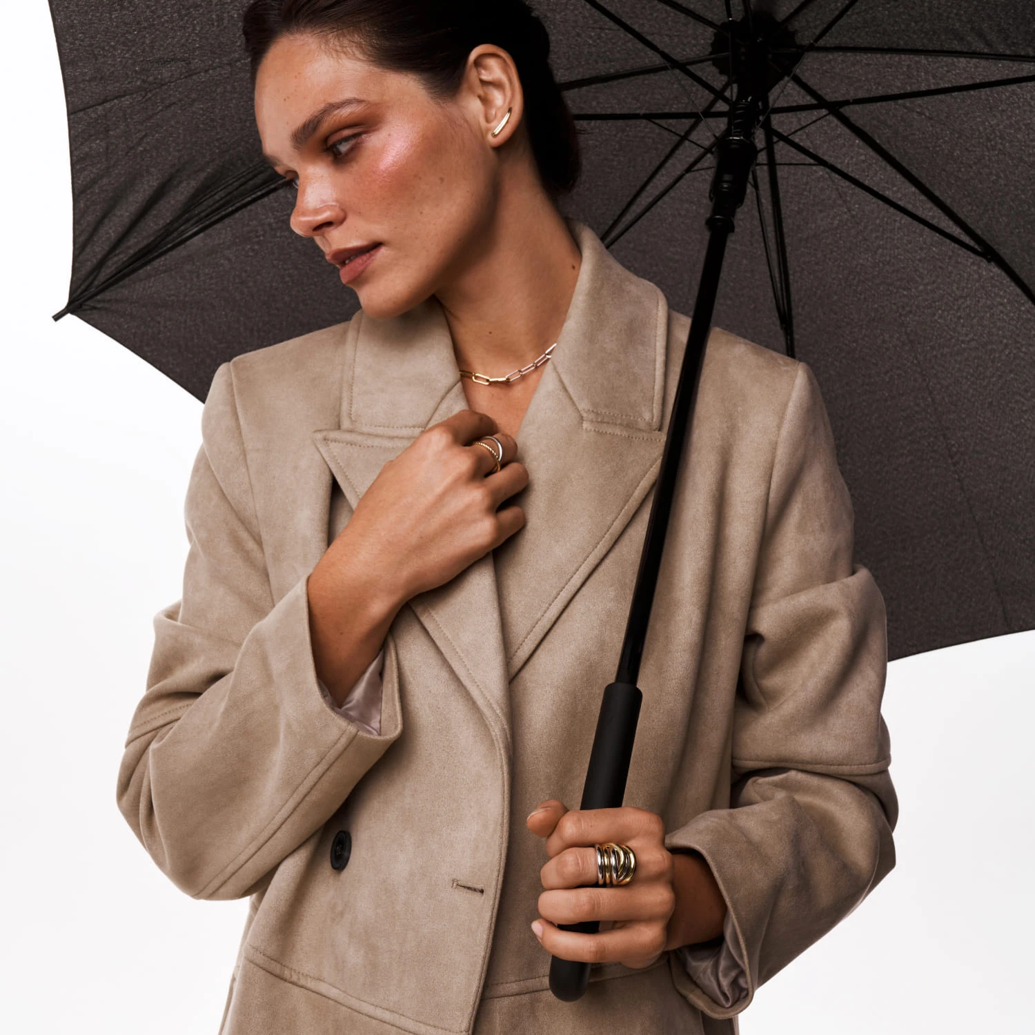 Широкое многослойное кольцо из серебра биколор