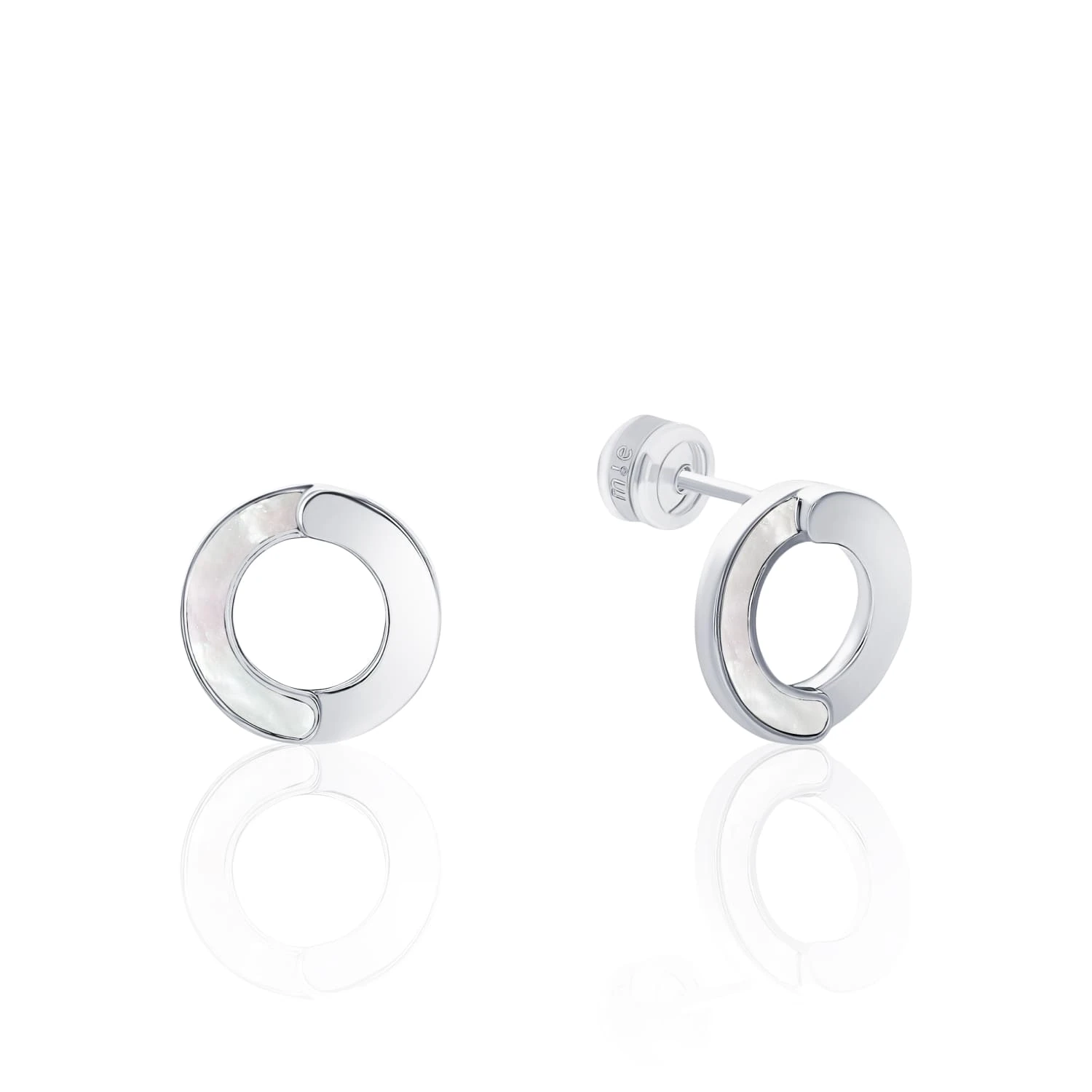 Серебряные круглые серьги с натуральным перламутром