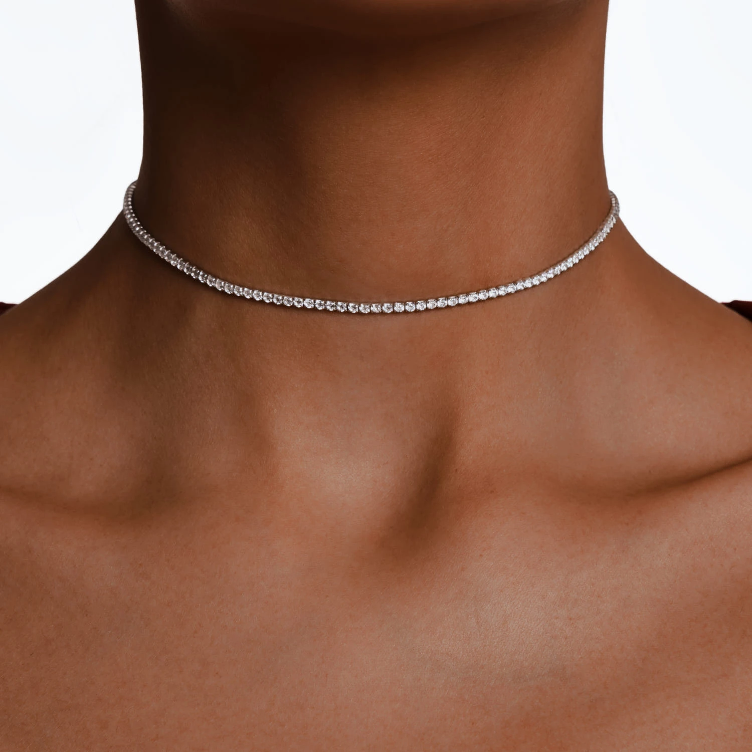 Теннисное серебряное колье чокер с фианитами