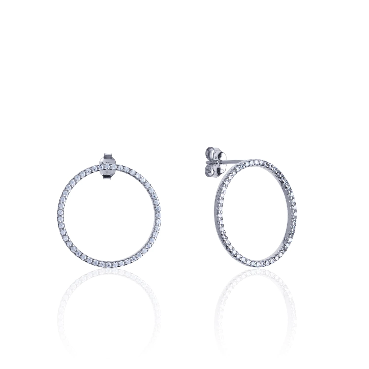 Серебряные акцентные пусеты с кругом из фианитов MIESTILO 