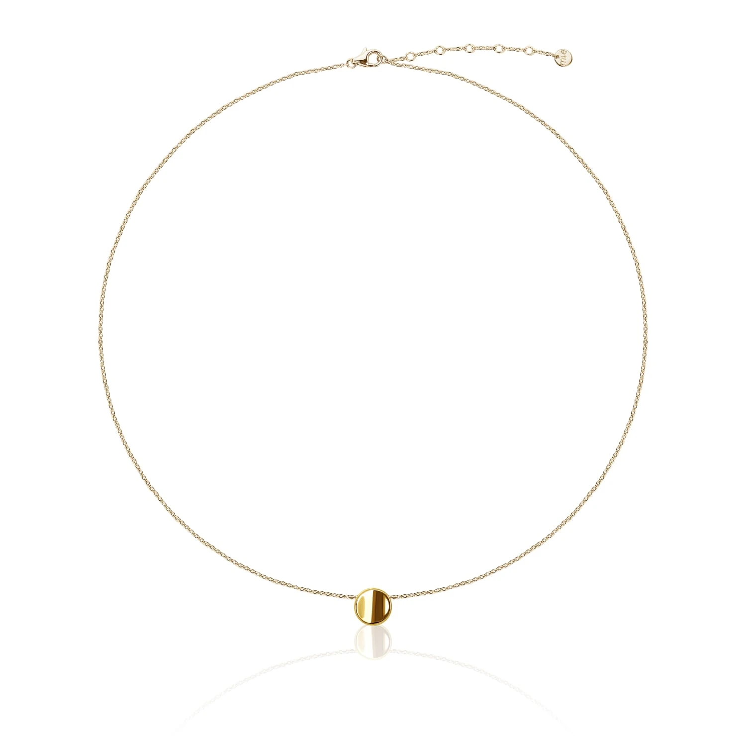 Серебряное колье с круглой подвеской в покрытии желтое золото