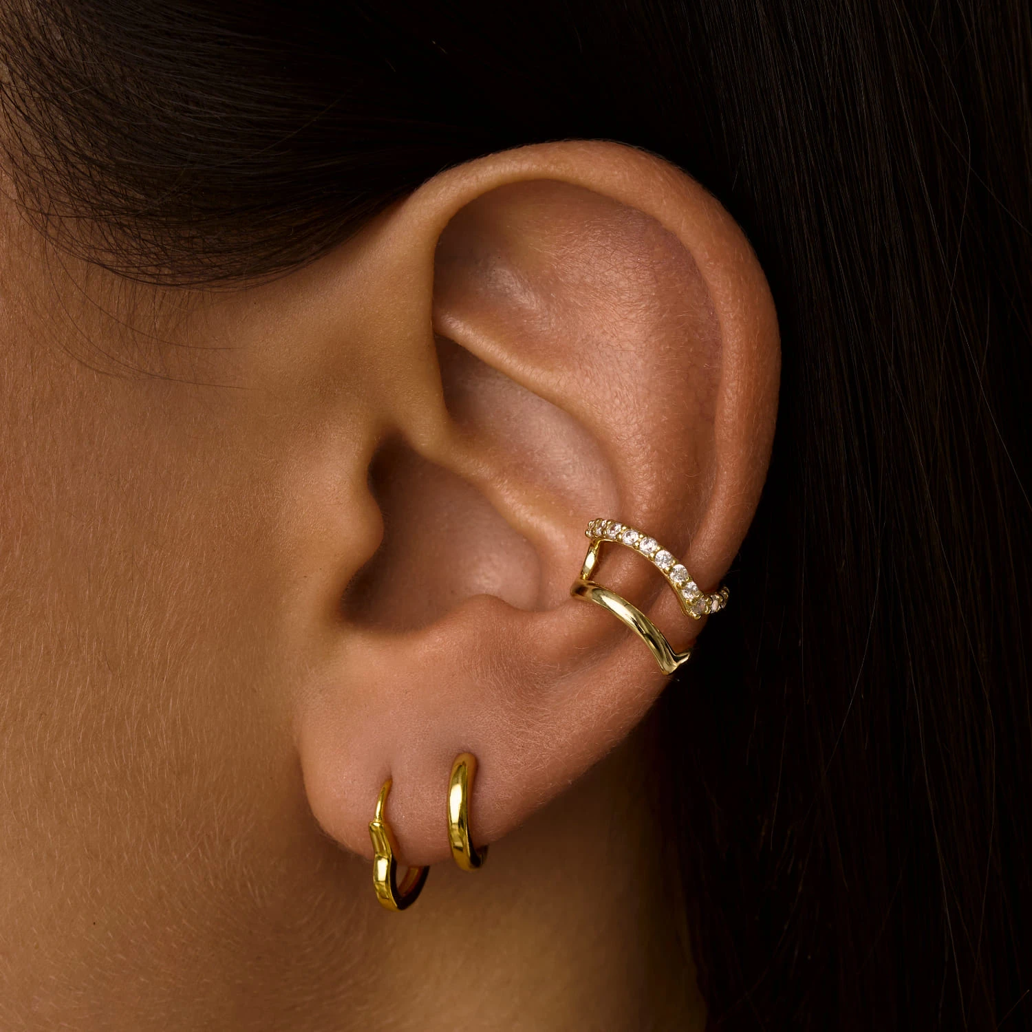 Серебряные серьги-конго в форме сердца с покрытием позолота MIESTILO 