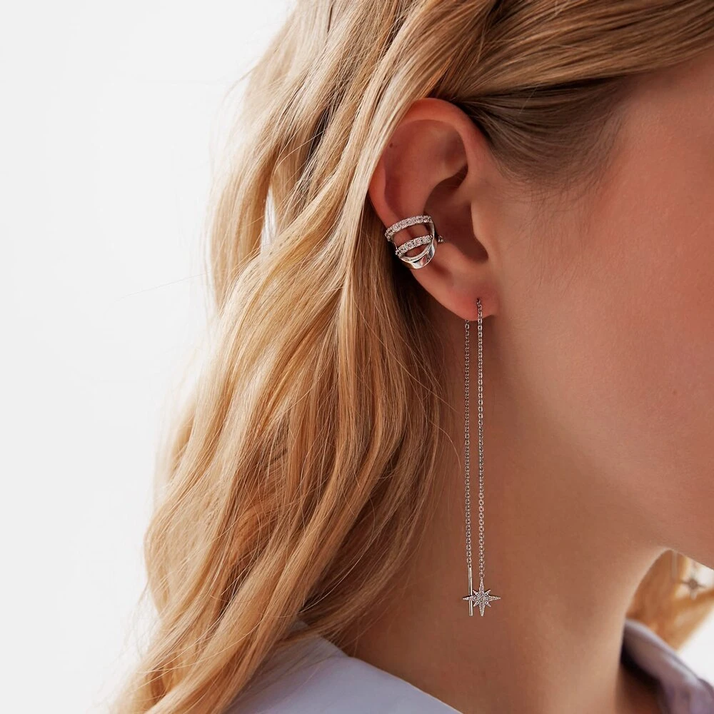 Серебряные серьги-цепочки со звездой и фианитами Isida