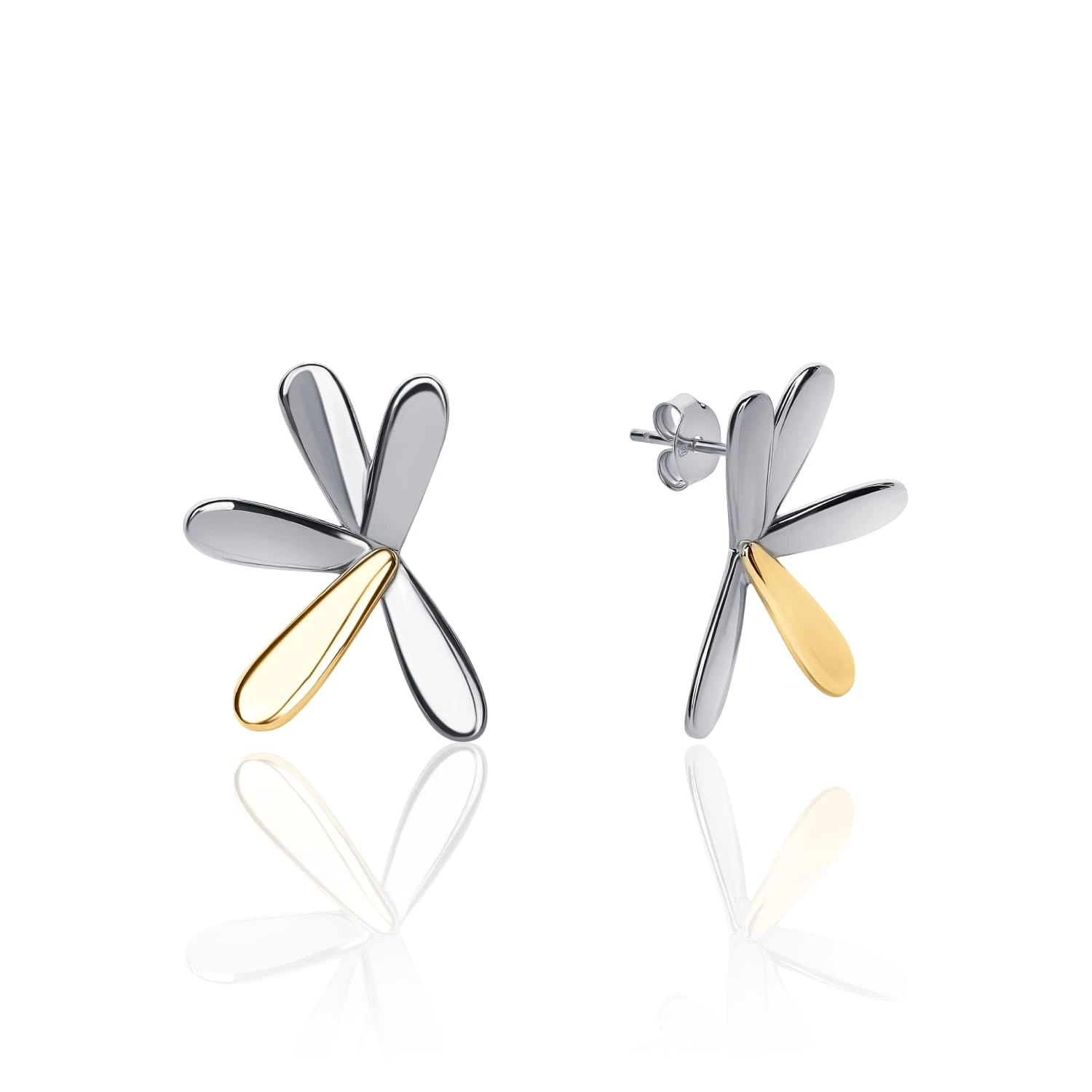 Серебряные пусеты биколор в форме цветка с покрытием родий и позолота MIESTILO 