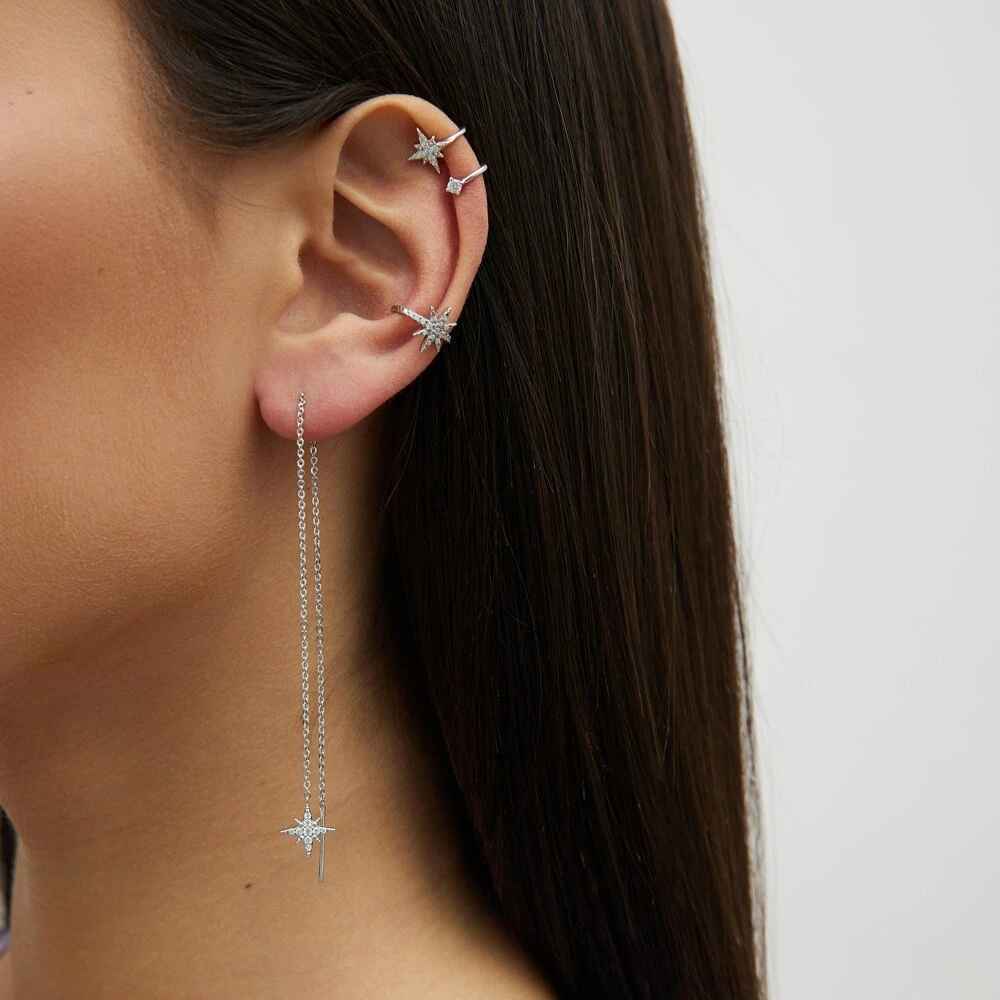 Серебряные серьги-цепочки со звездой и фианитами Isida