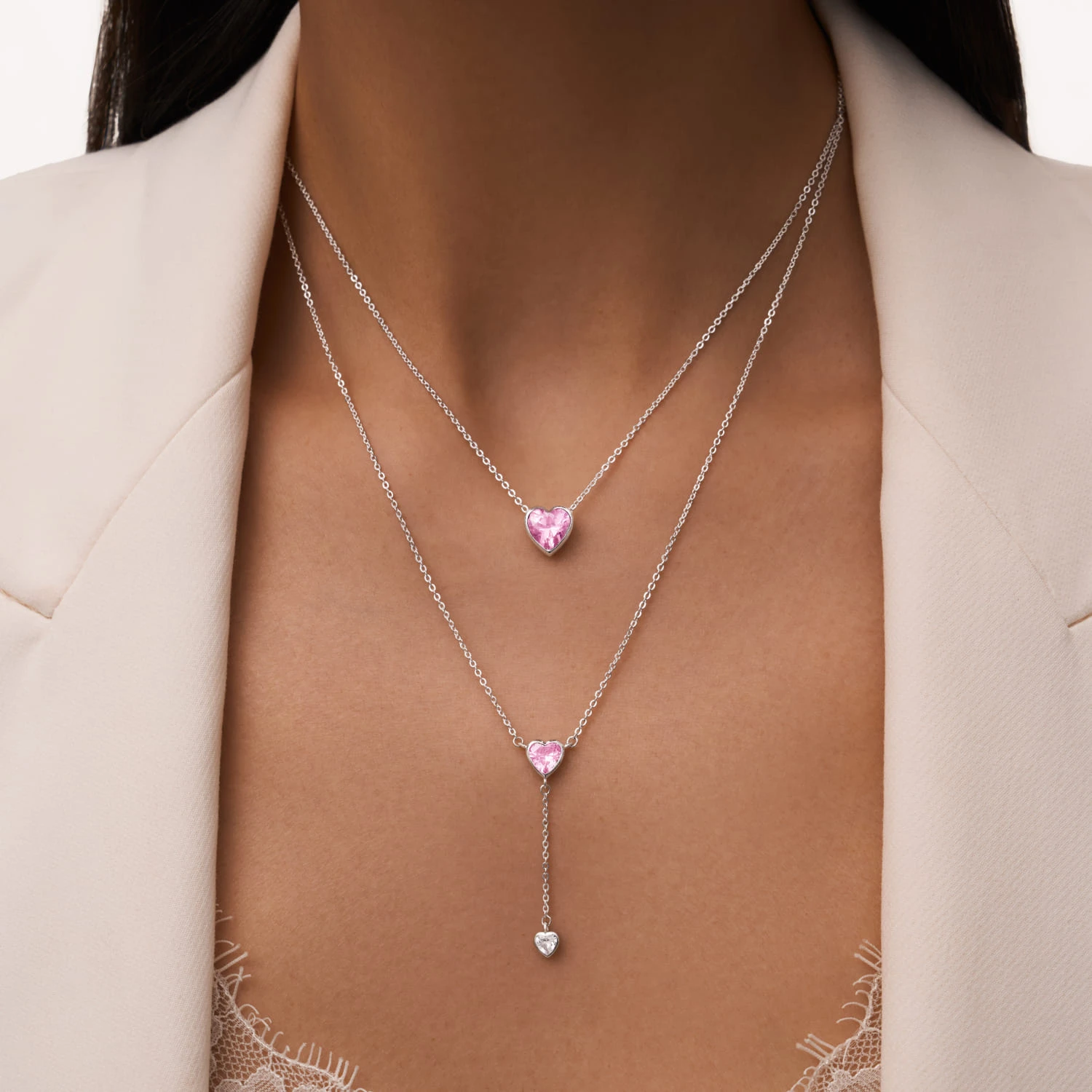 Серебряное колье ЛЮБОВЬ с розовым сердцем