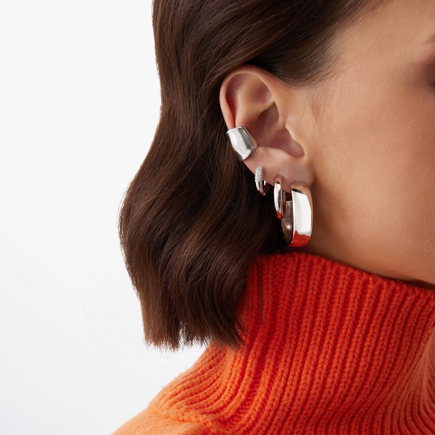 Серебряные серьги - кольца 15 мм  "Naomi" с фианитами