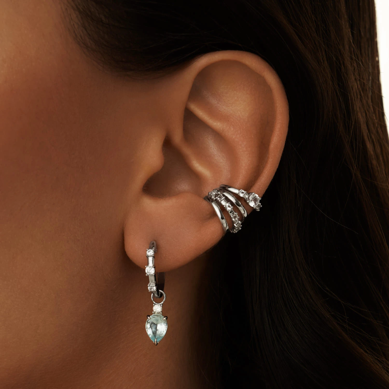 Серебряный тройной кафф ЧИСТОТА с белыми топазами