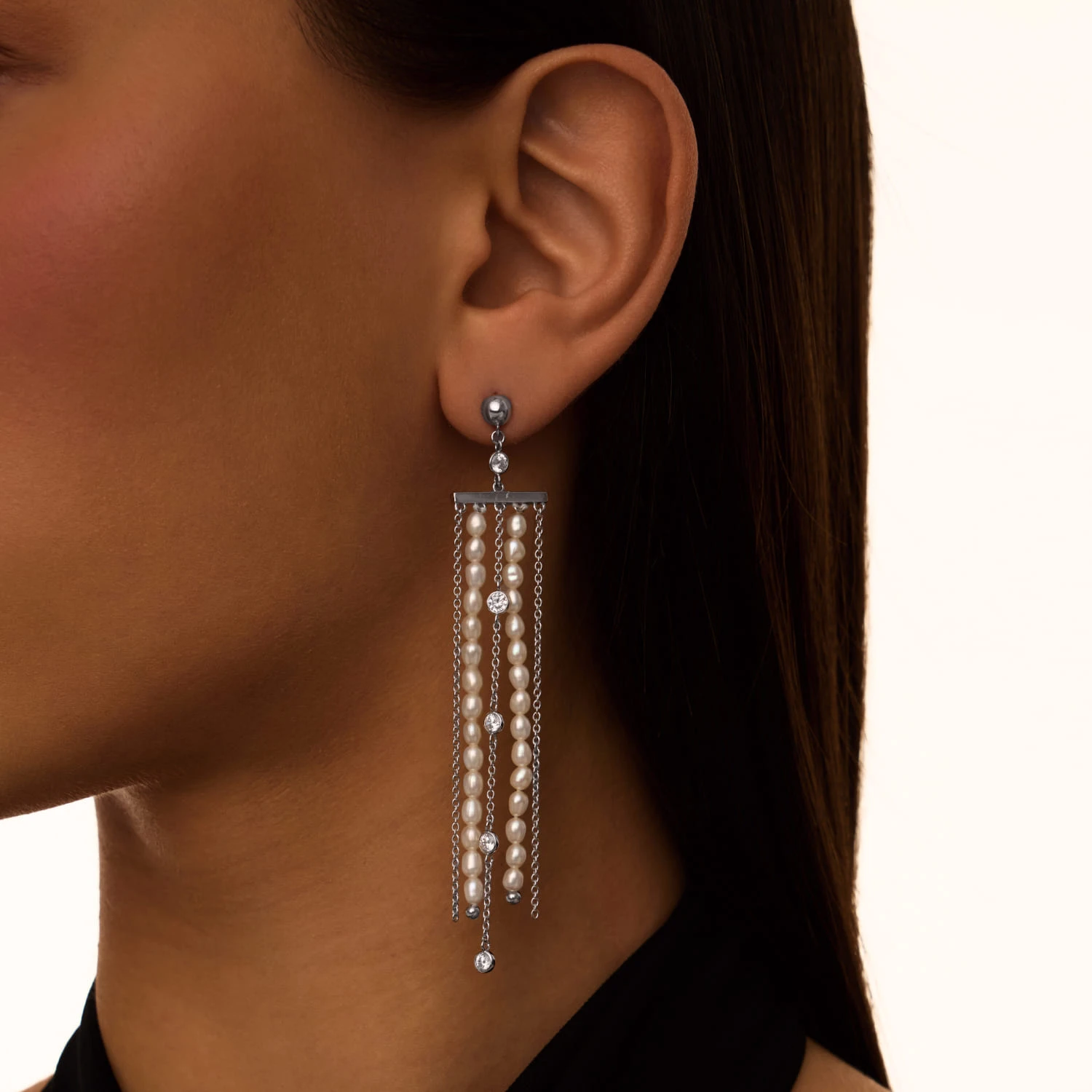 Серебряные серьги SICILIA с подвесками с жемчугом и фианитами