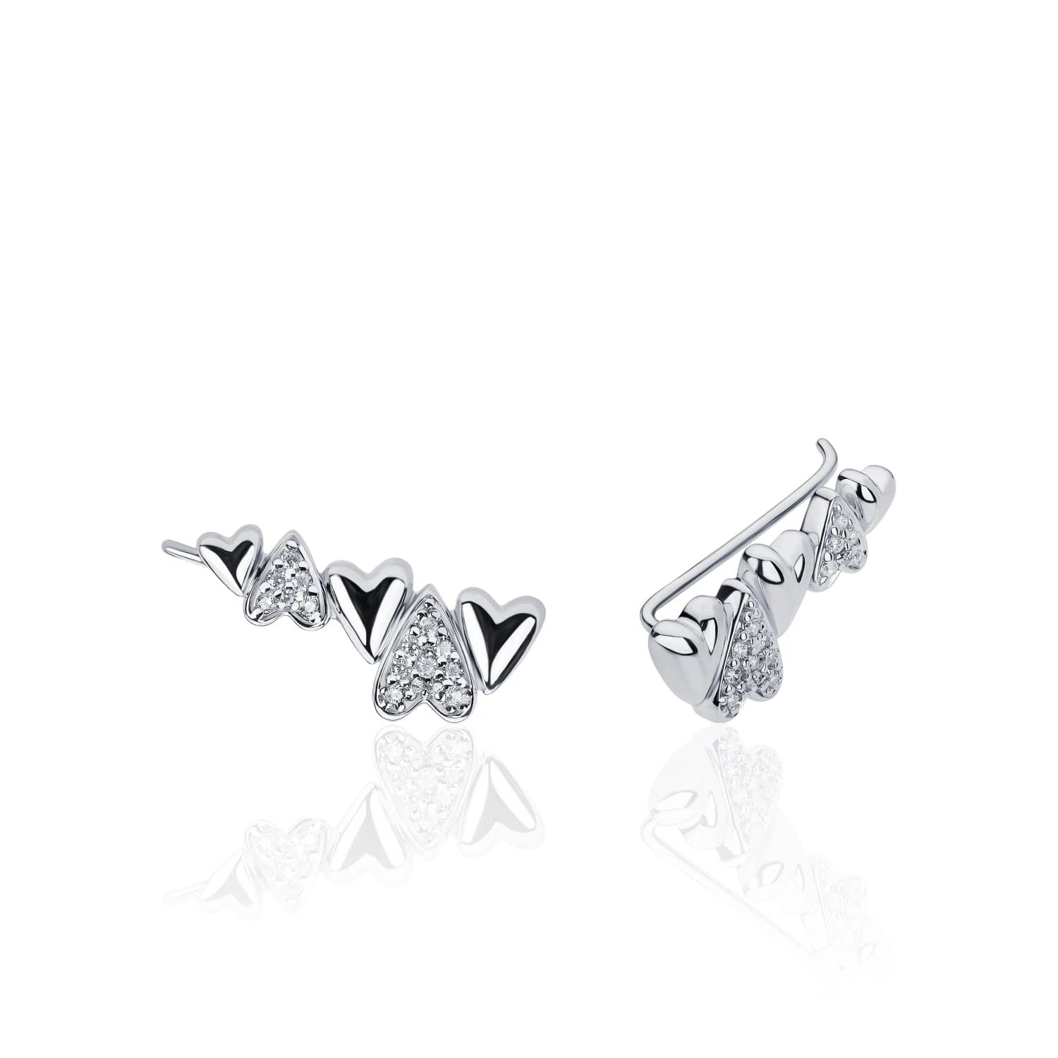 Серебряные клаймберы сердца с фианитами MIESTILO