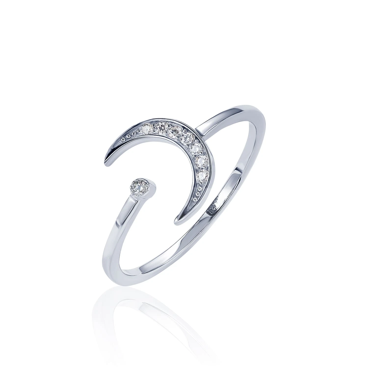 Регулируемое кольцо из серебра с полумесяцем и фианитами MIESTILO 