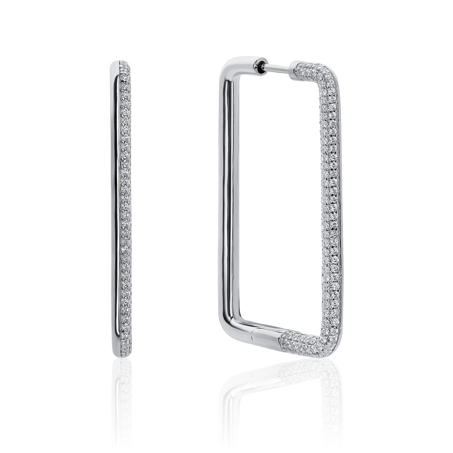 Серебряные прямоугольные серьги с фианитами