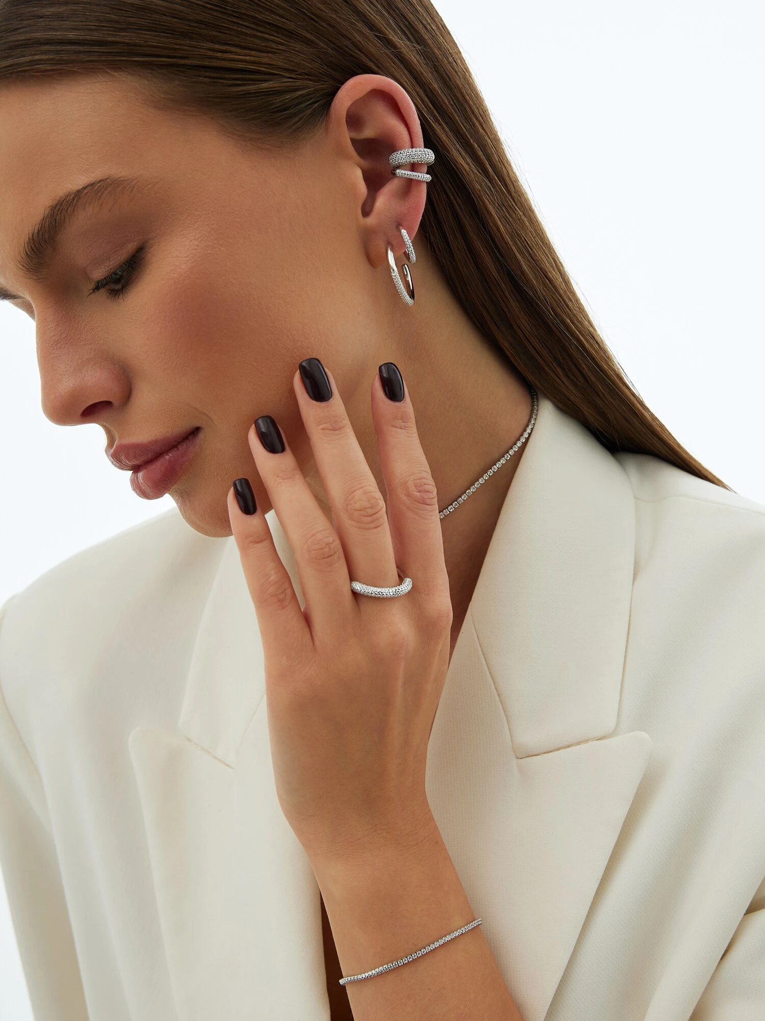 Теннисный серебряный браслет с фианитами