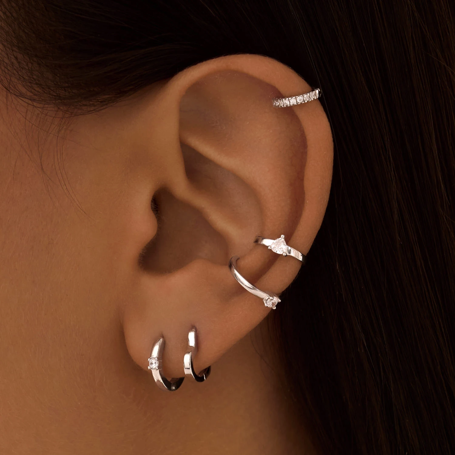 Серебряные серьги-конго в форме сердца MIESTILO 