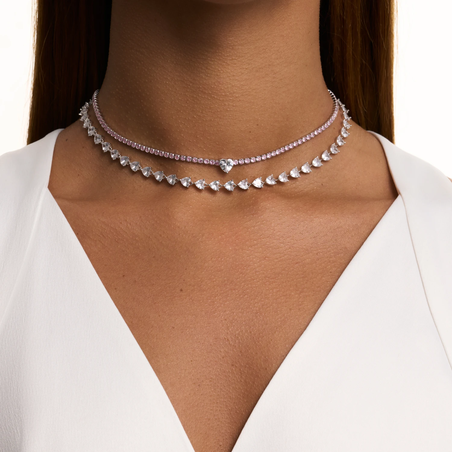 Теннисное серебряное колье-чокер Simone с фианитами
