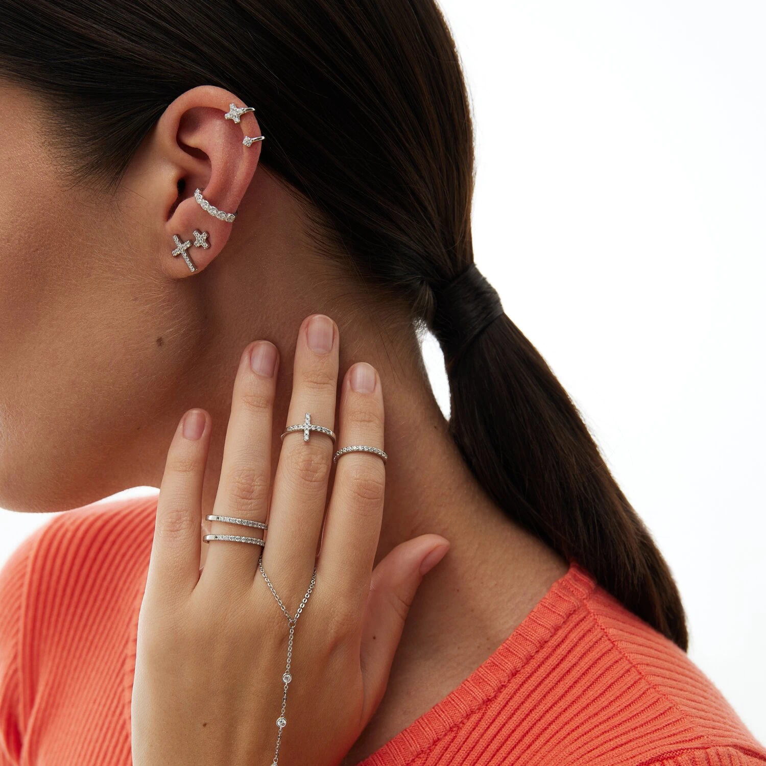 Двойное серебряное кольцо с фианитами