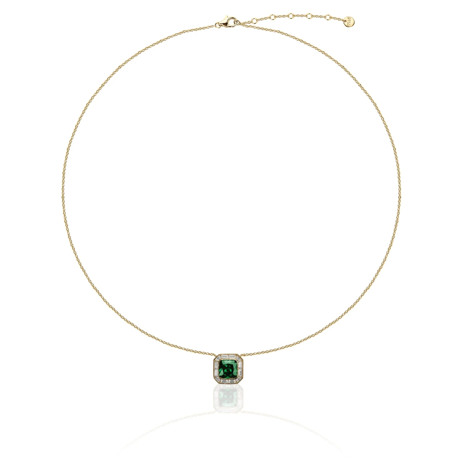 Серебряное колье с зеленым фианитом в покрытии желтое золото