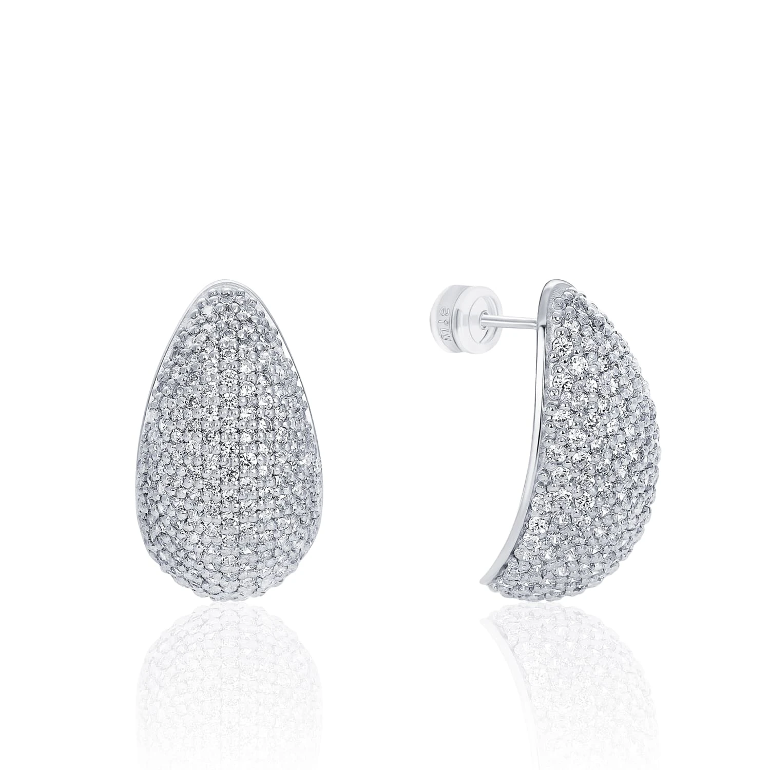 Крупные серьги из серебра с россыпью фианитов