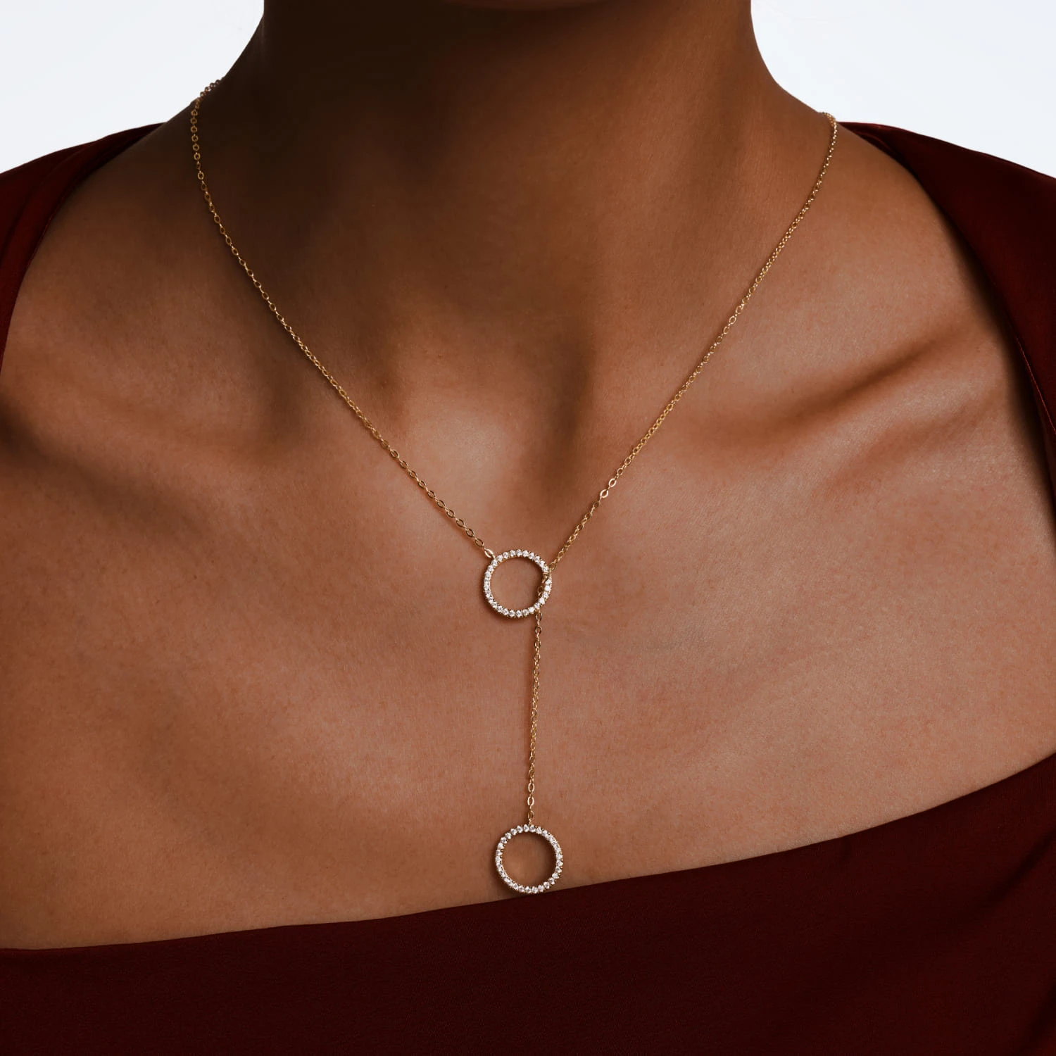 Позолоченное колье-галстук регулируемый из серебра с кругами