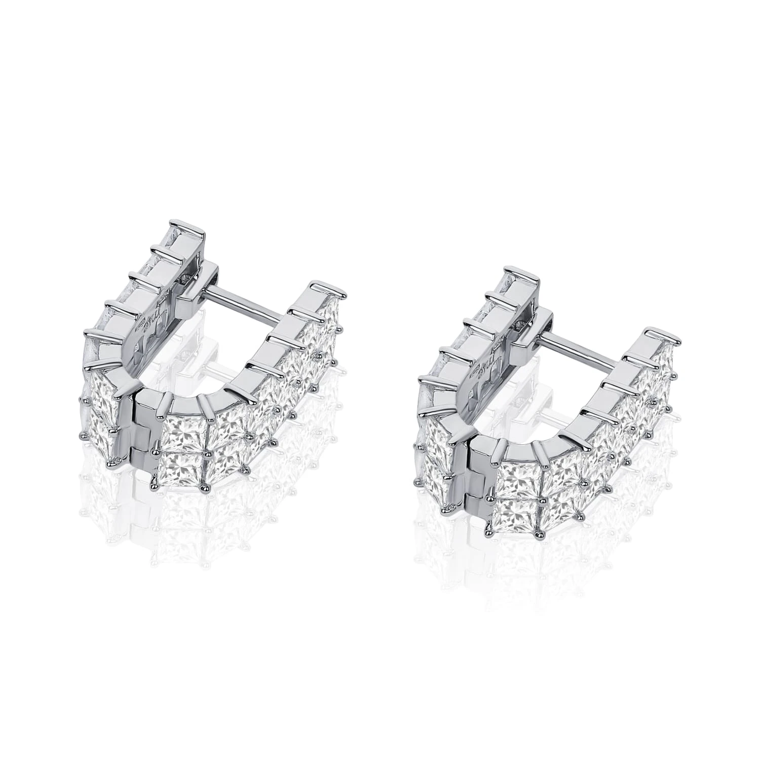 Серебряные двойные серьги с фианитами