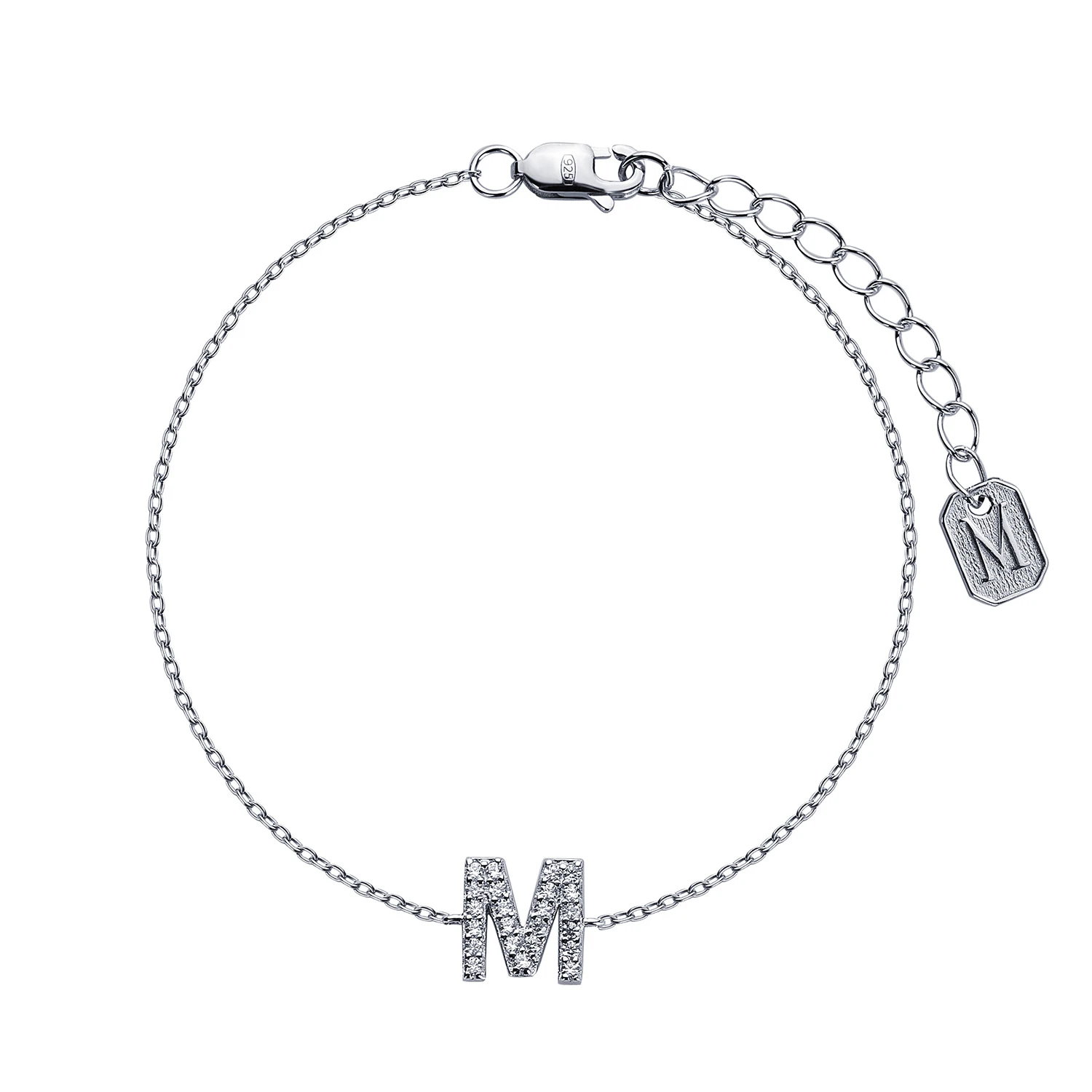 Серебряный браслет с буквой М MIESTILO