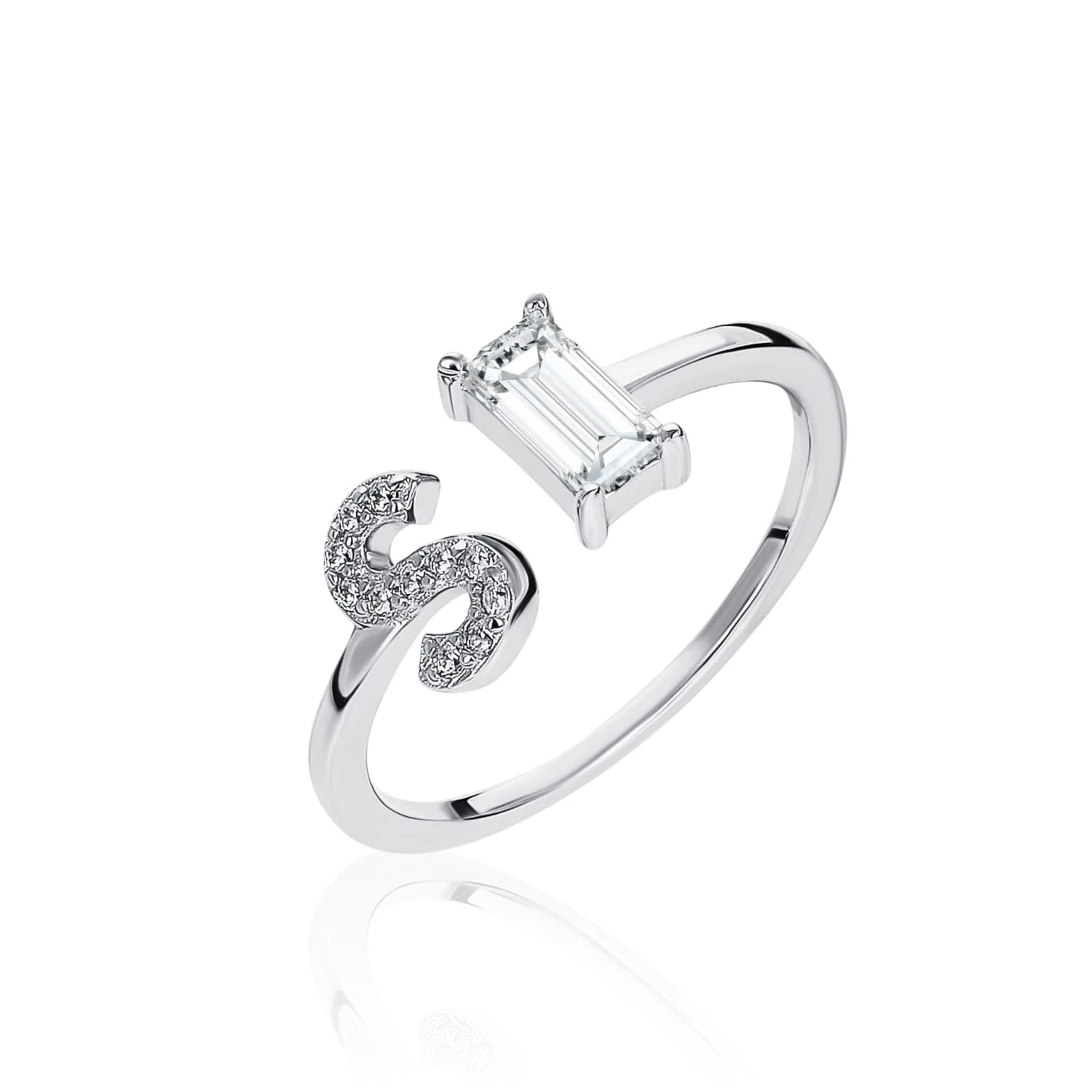 Серебряное кольцо с буквой S с фианитами MIESTILO