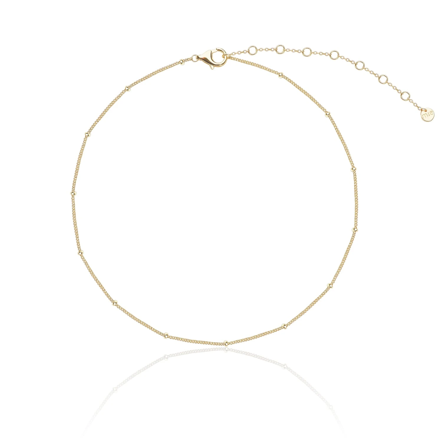 Серебряное тонкое колье-цепь плетения перлина в покрытии желтое золото